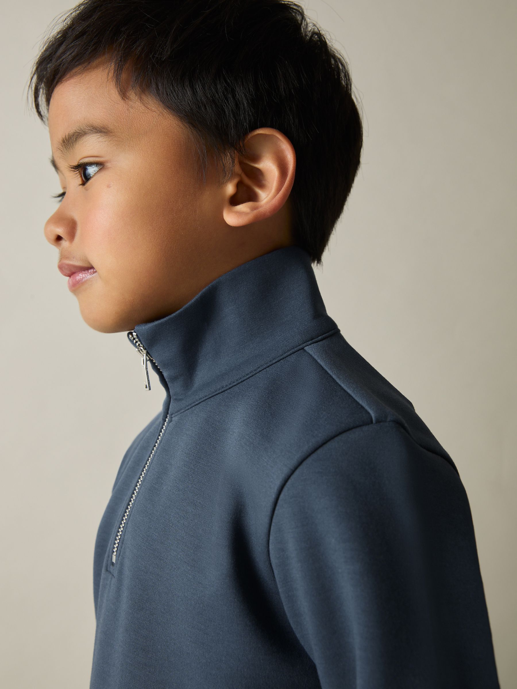 9-13 yrs Interlock-Jersey Half-Zip Sweatshirt in Dark Diesel Blue