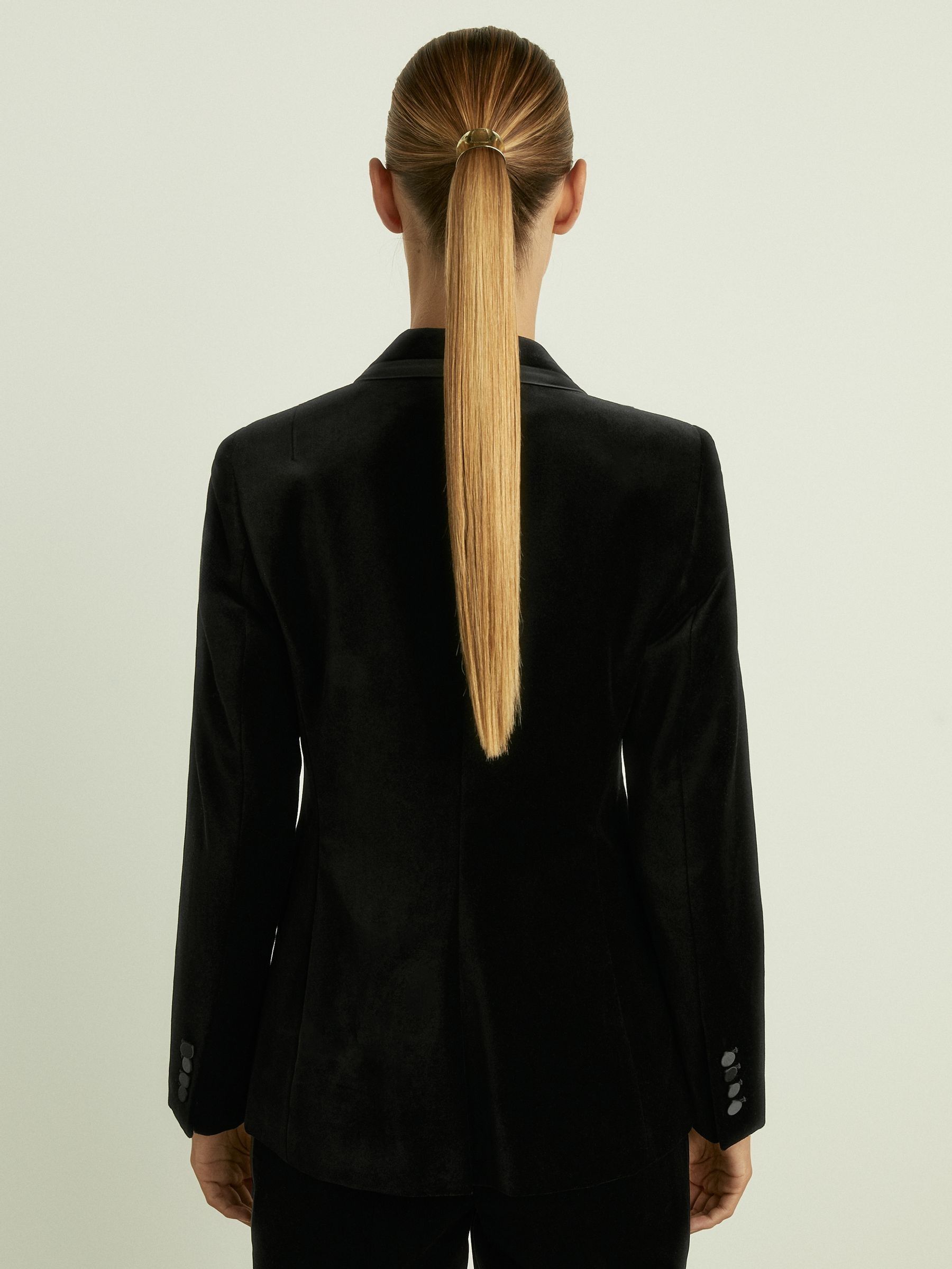 Velvet and Satin Single Breasted Suit Jacket in Black