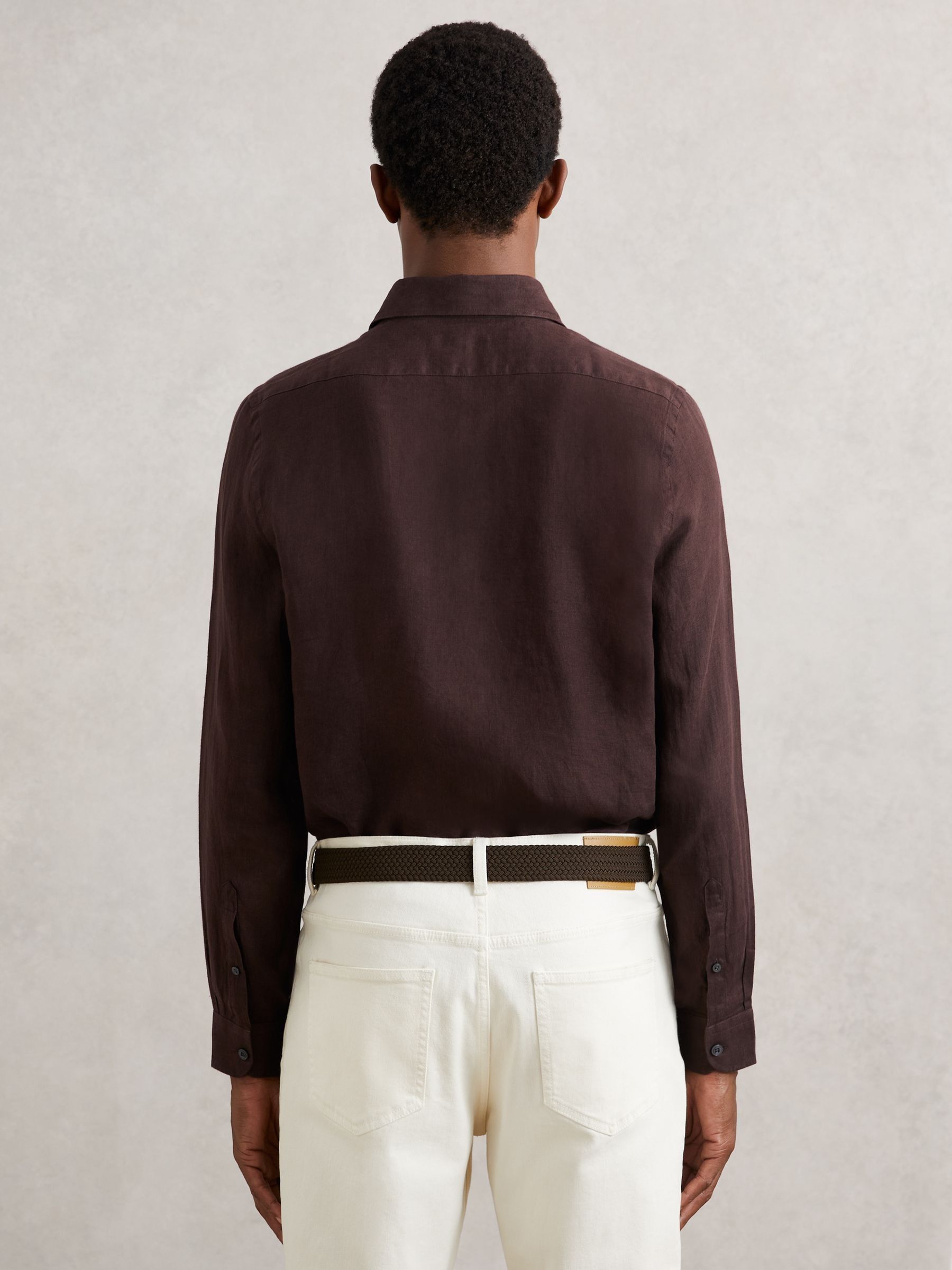 Linen Button-Through Shirt in Dark Brown