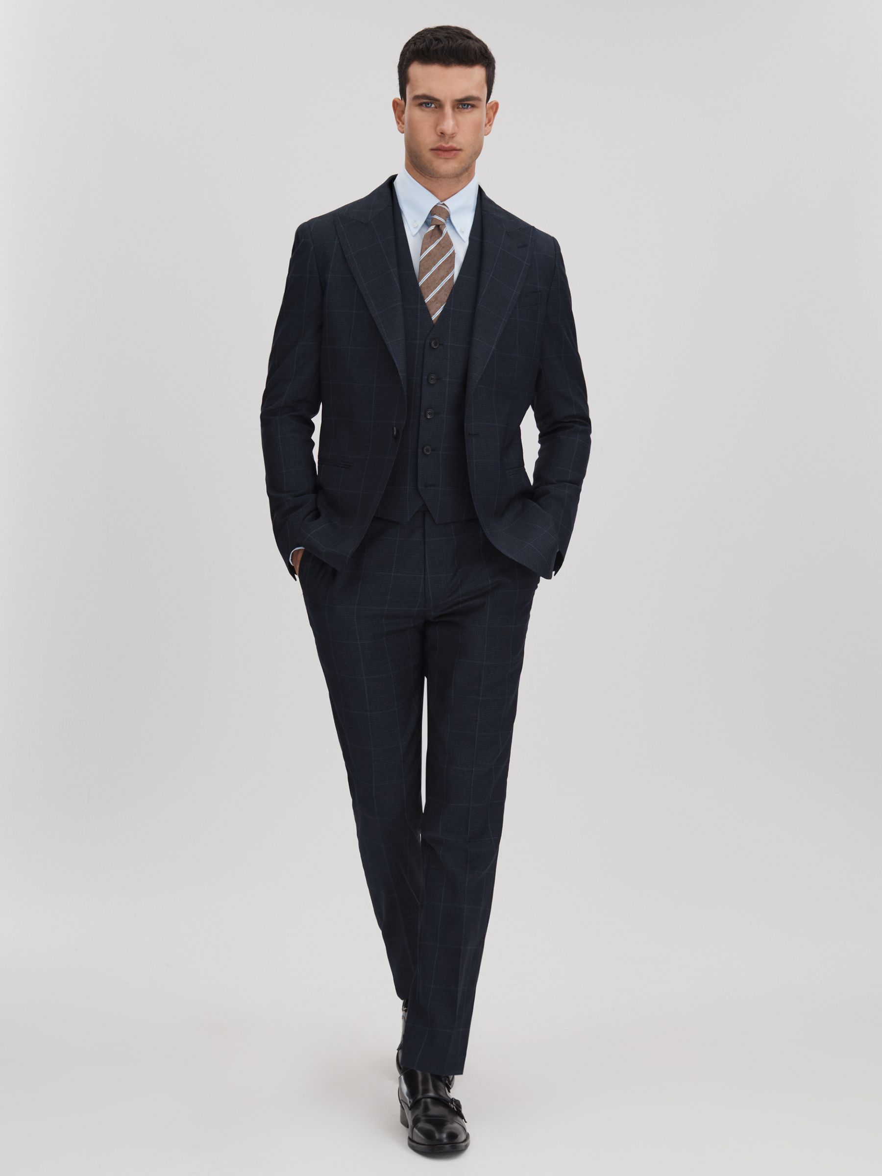 Klink Navy Wool Check Single Breasted Slim Fit Blazer