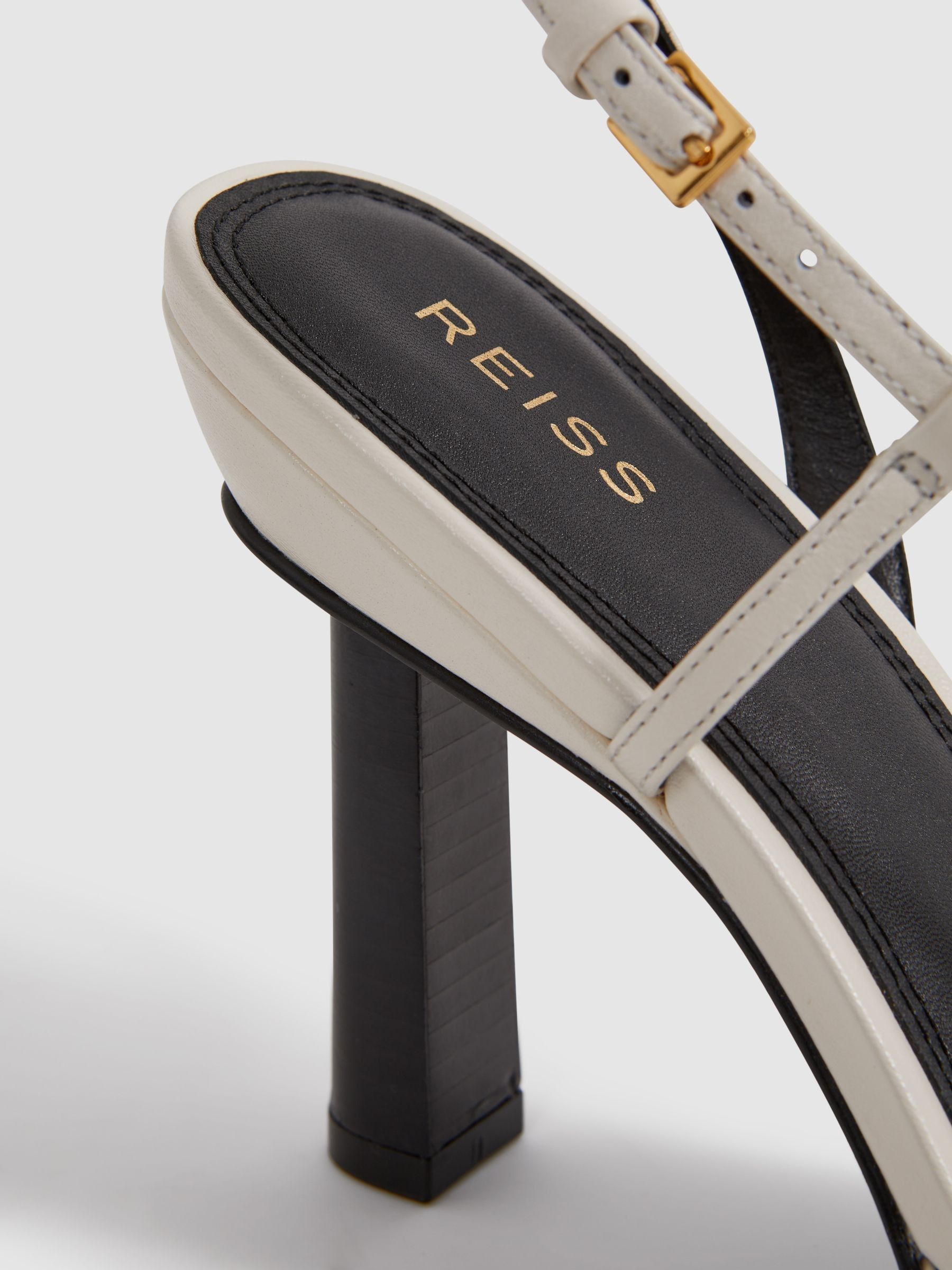 Leather Clear Strap Block Heels in White