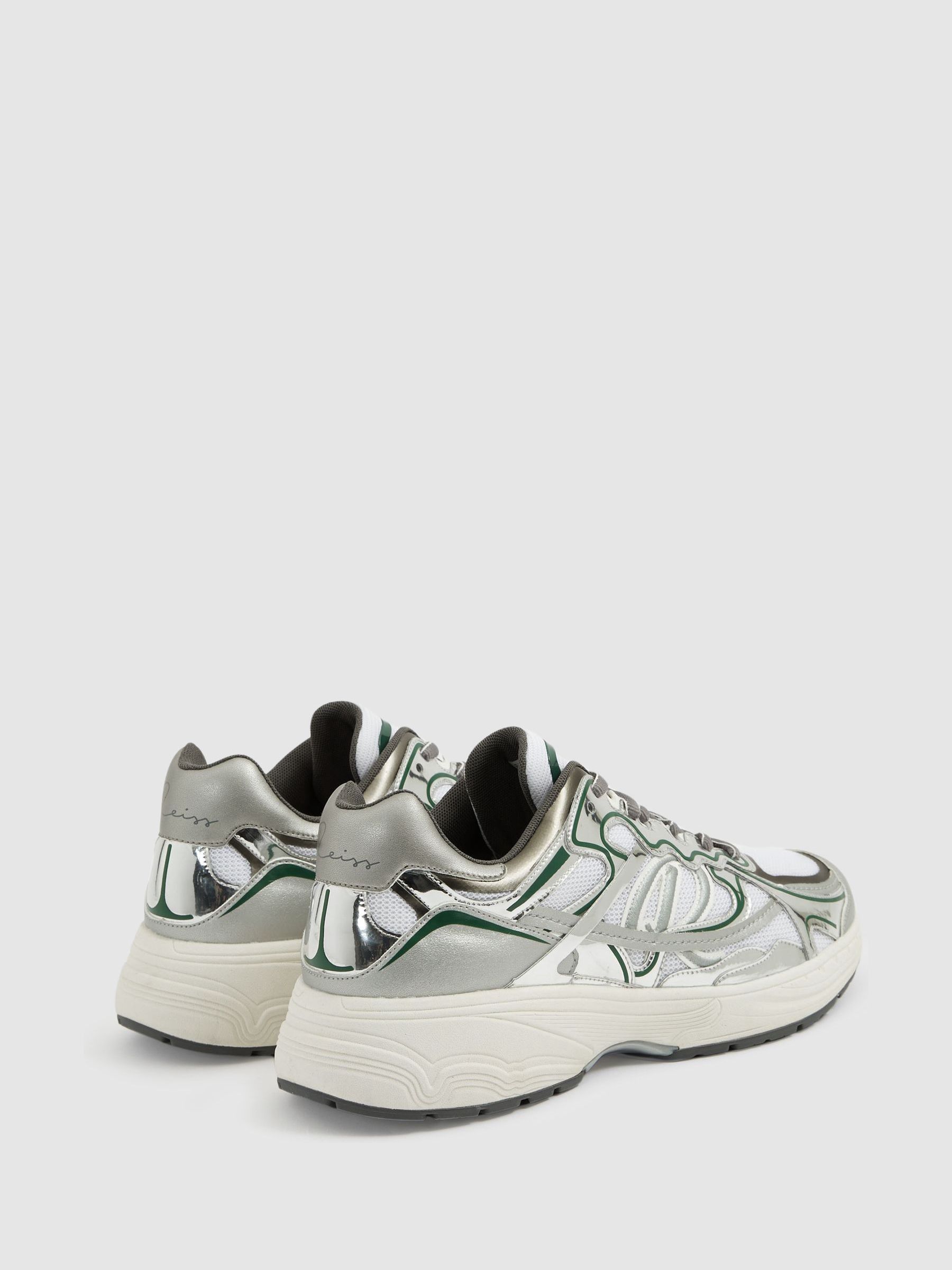 Nubuck and Mesh Trainers in Silver/Green