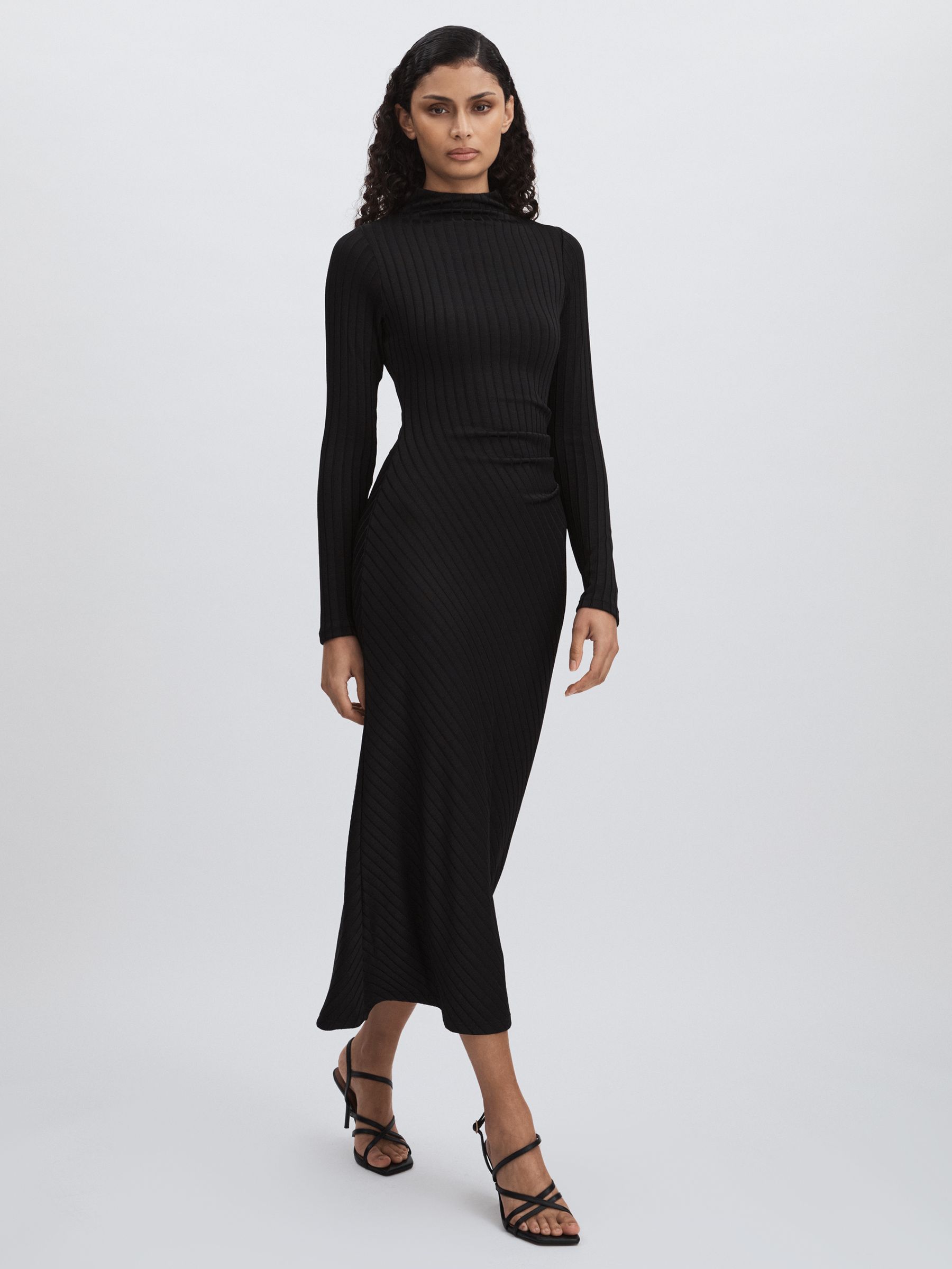 Good American Rib-Knit Midi Dress in Black