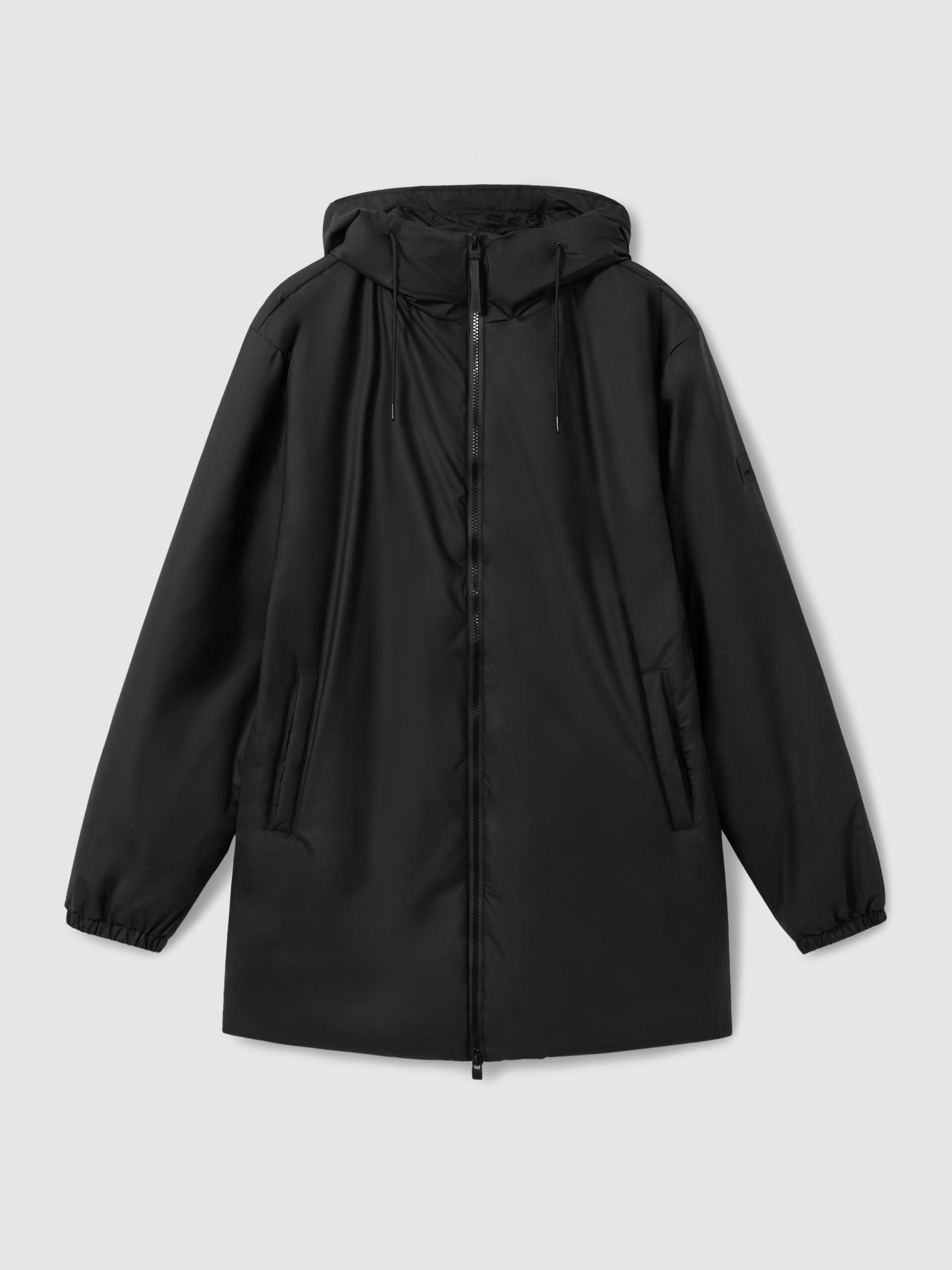 Rains Long Hooded Insulated Jacket in Black