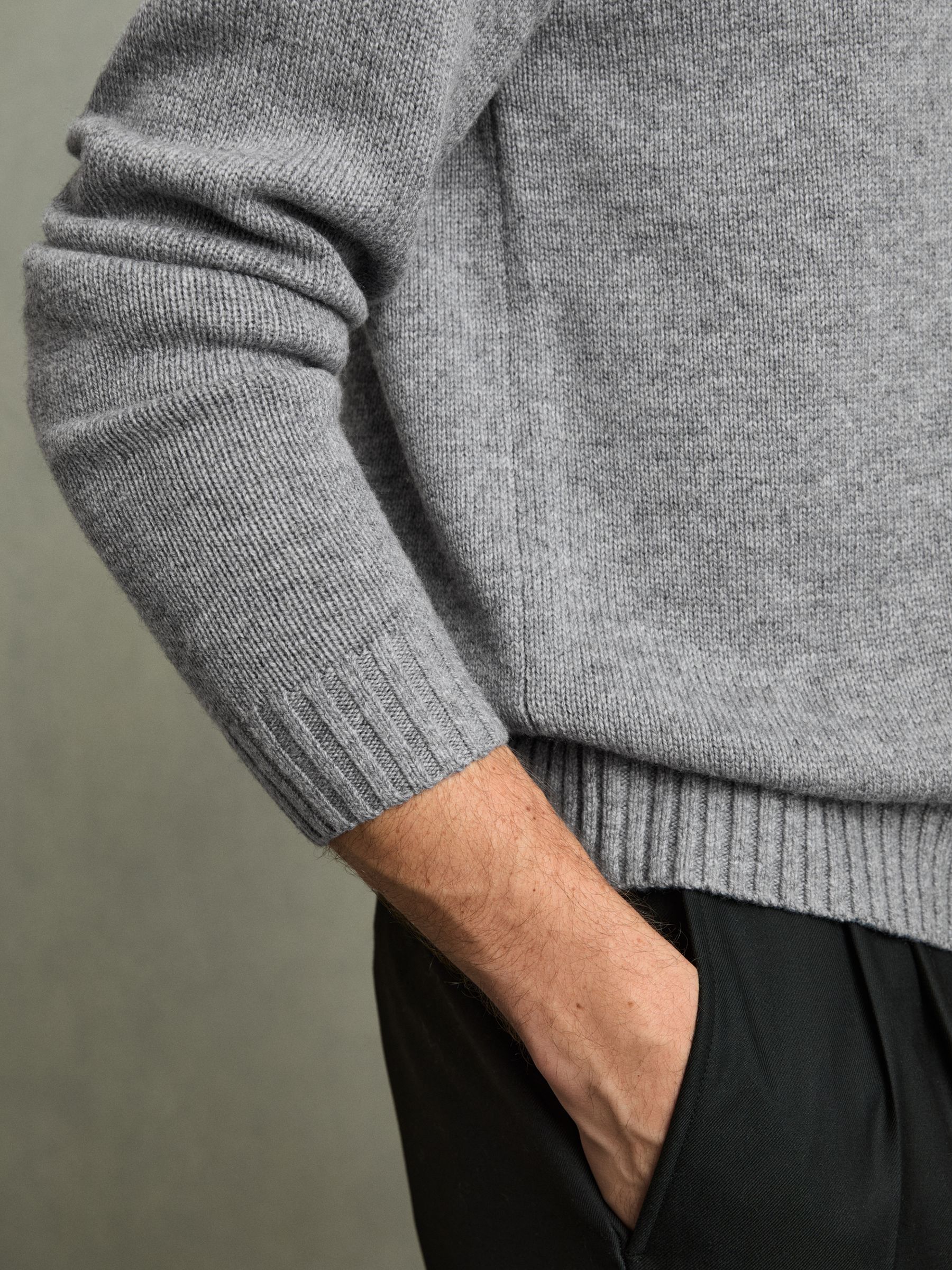 Wool Blend Long Sleeve Polo Shirt in Grey Melange