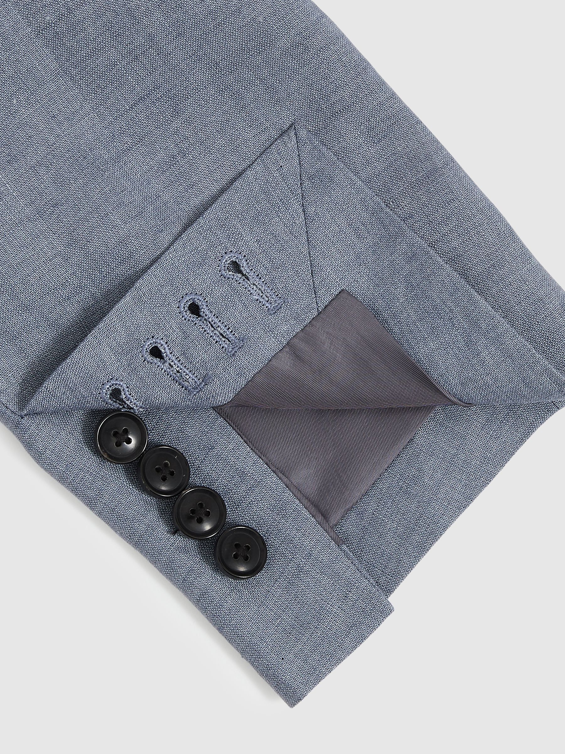 Slim-Fit Linen Double-Breasted Suit Blazer in Airforce Blue