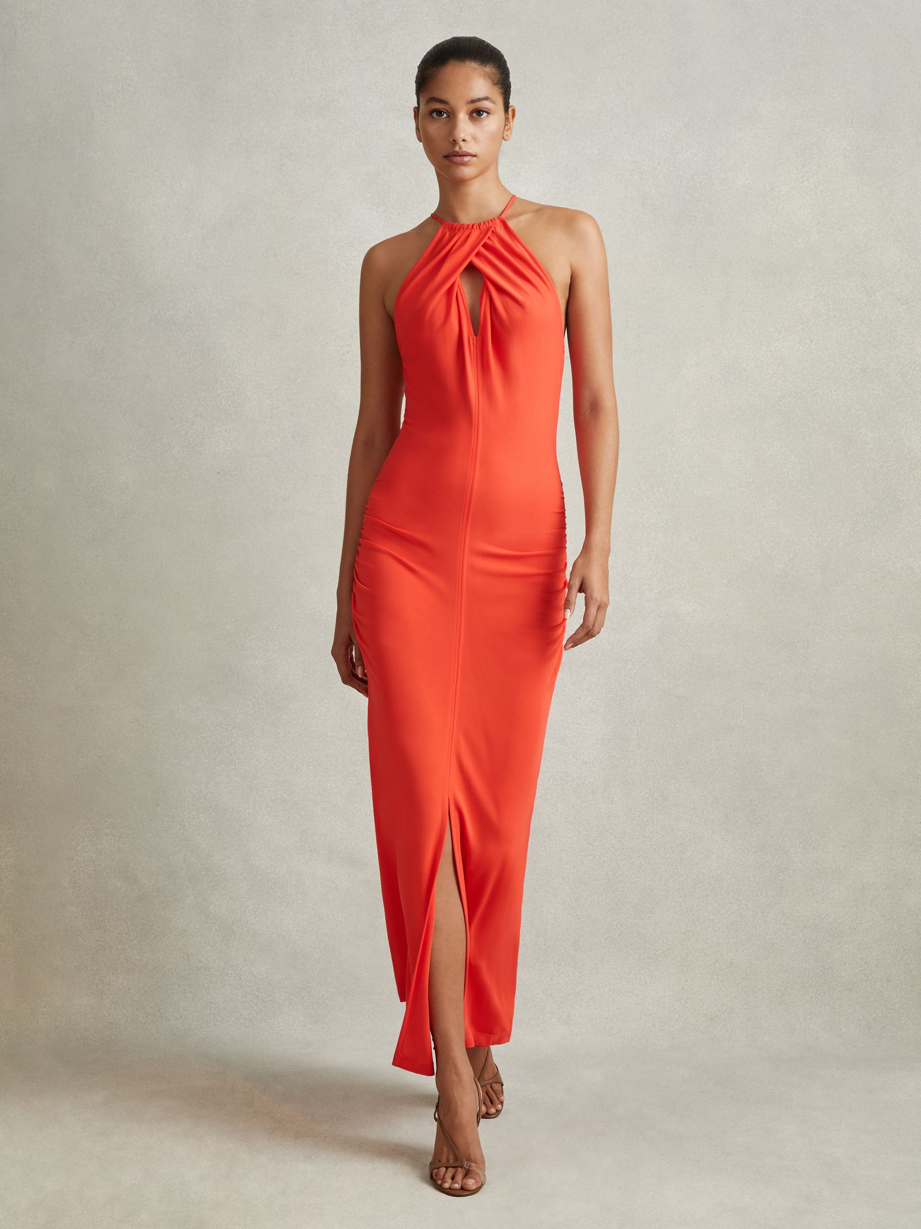 Jersey Halter Neck Midi Dress in Orange