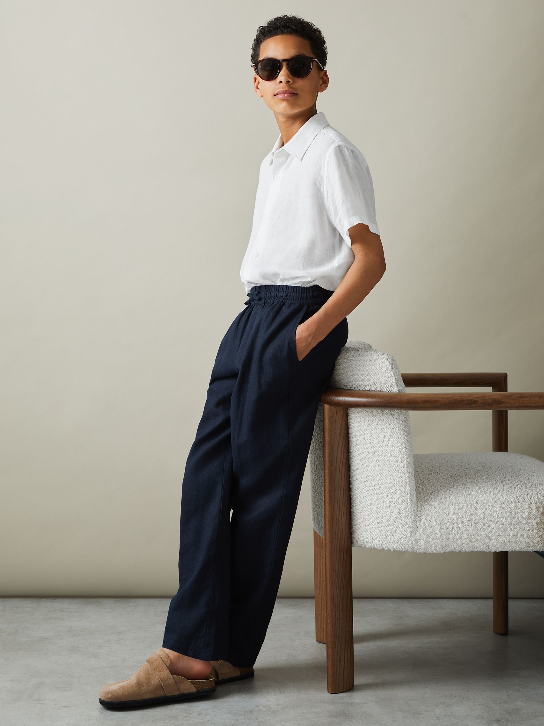 3-9 yrs Linen Short-Sleeve Shirt in White