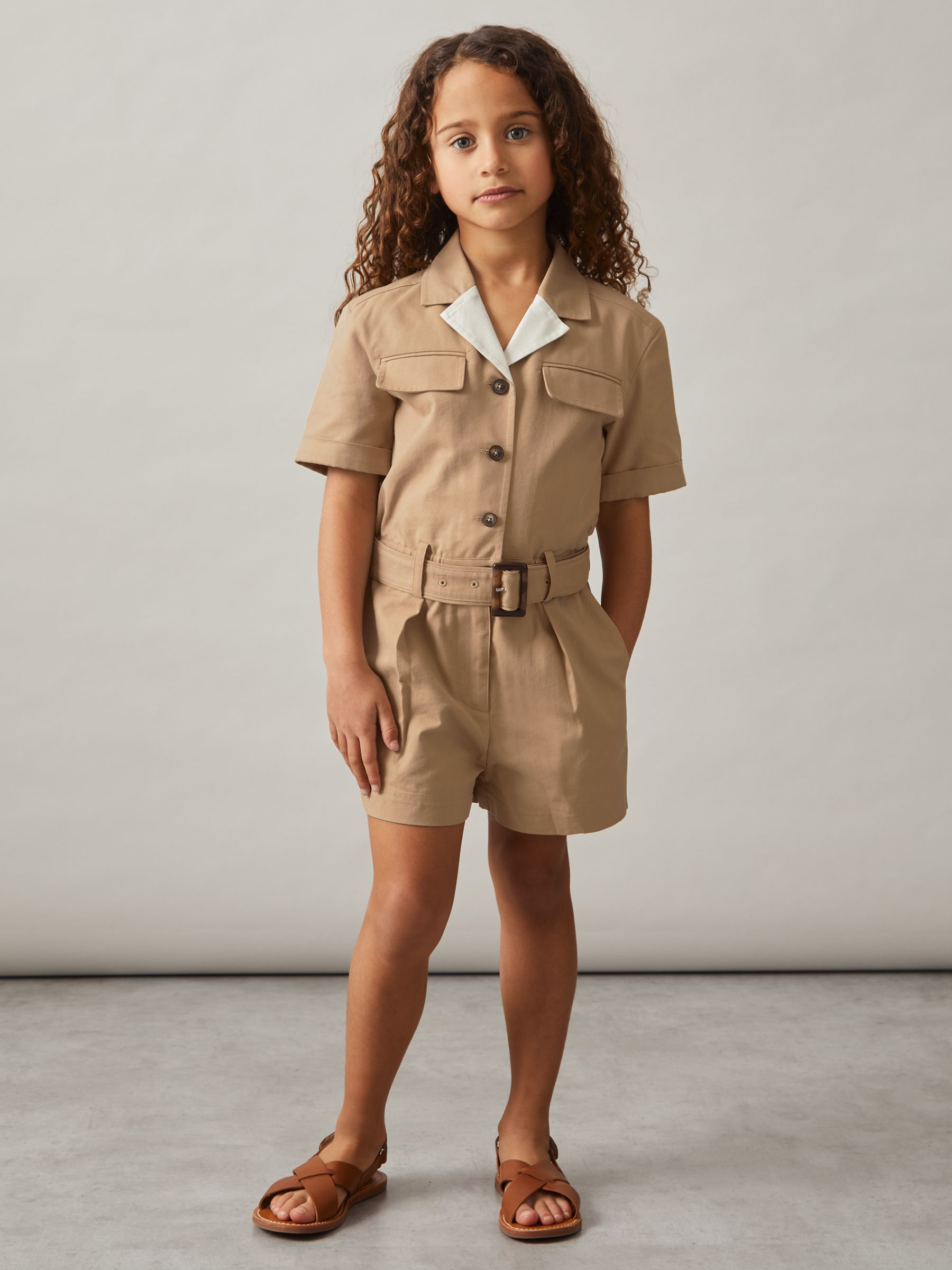 13-14 yrs Cotton-Lyocell Utility Playsuit in Camel