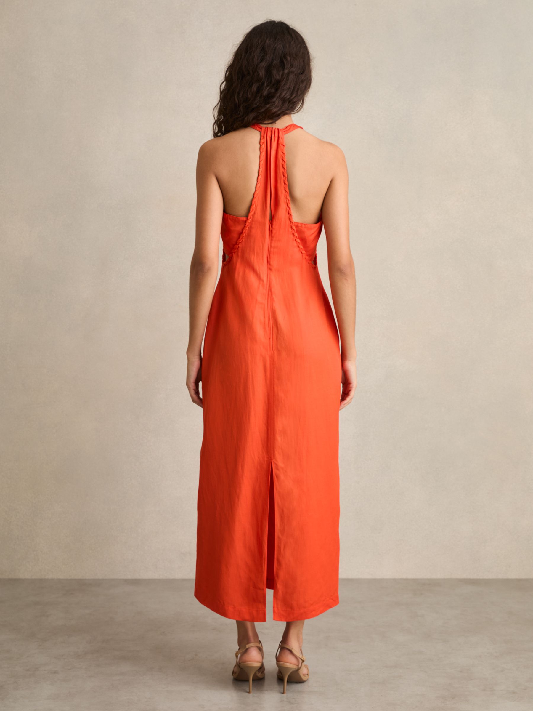 Whipstitch Halterneck Midi Dress in Red