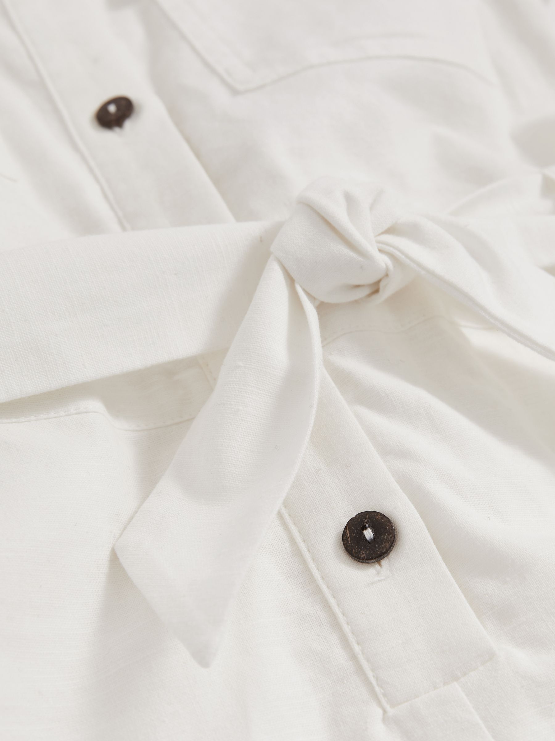 4-9 yrs Cotton-Linen Belted Playsuit in Ivory