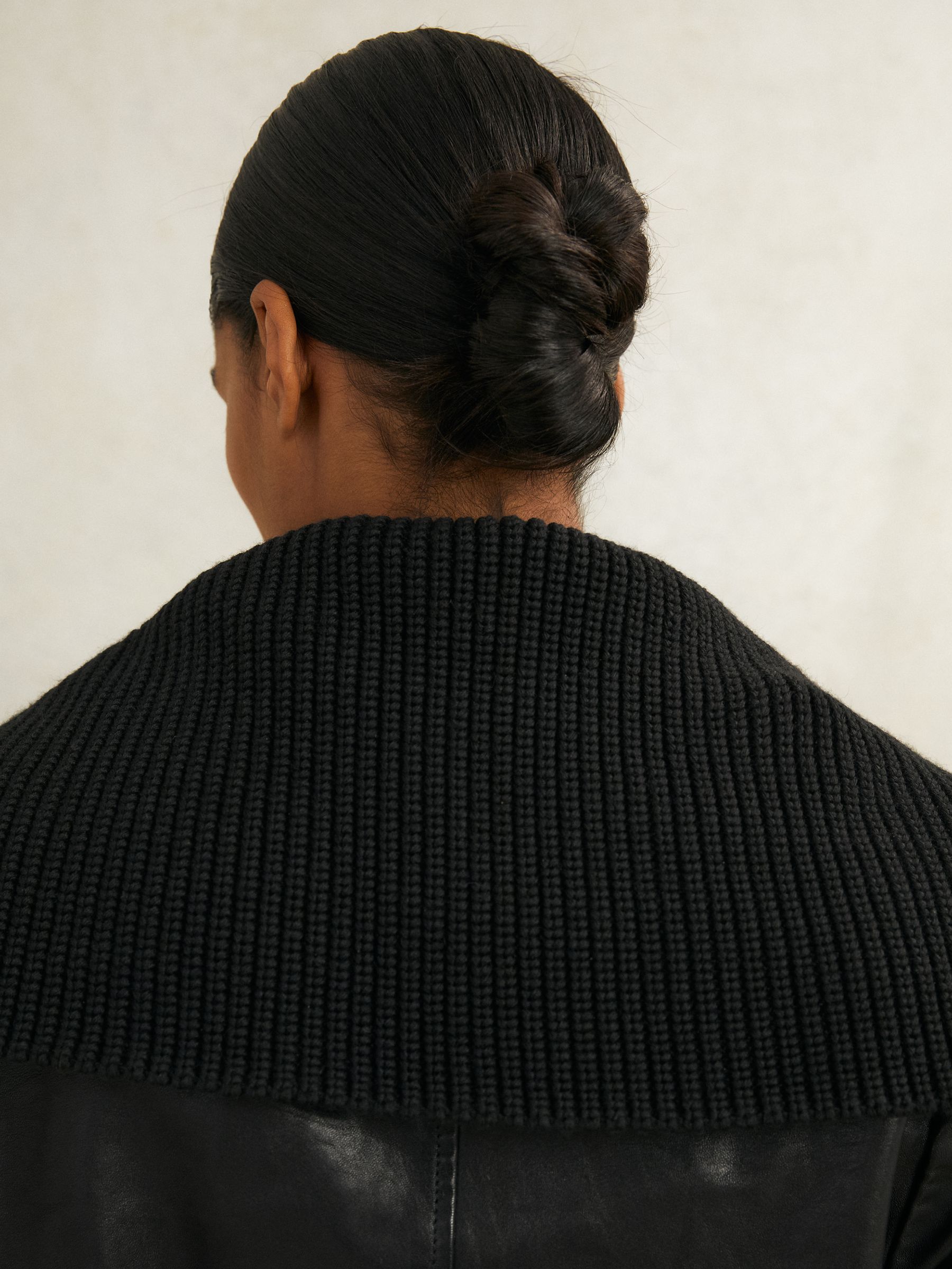 Atelier Leather Rib-Trim Jacket in Black