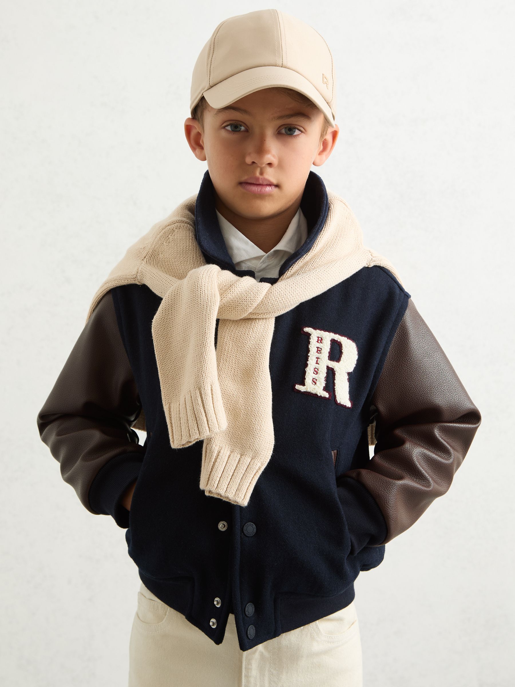 9-13 yrs Motor Cars Press-Stud Bomber Jacket in Navy/Brown