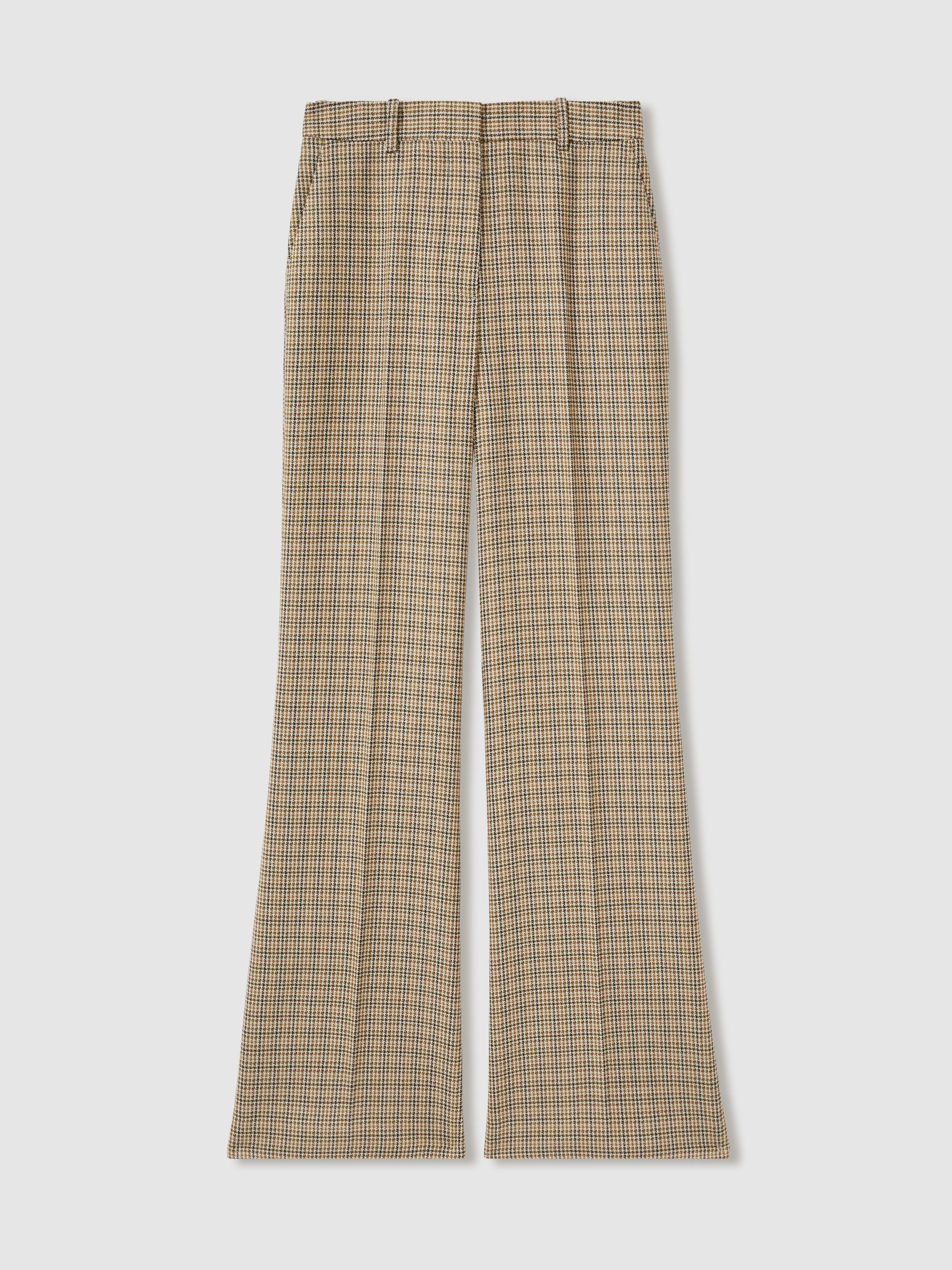 Wool Wide-Leg Houndstooth-Check Trousers in Brown Check