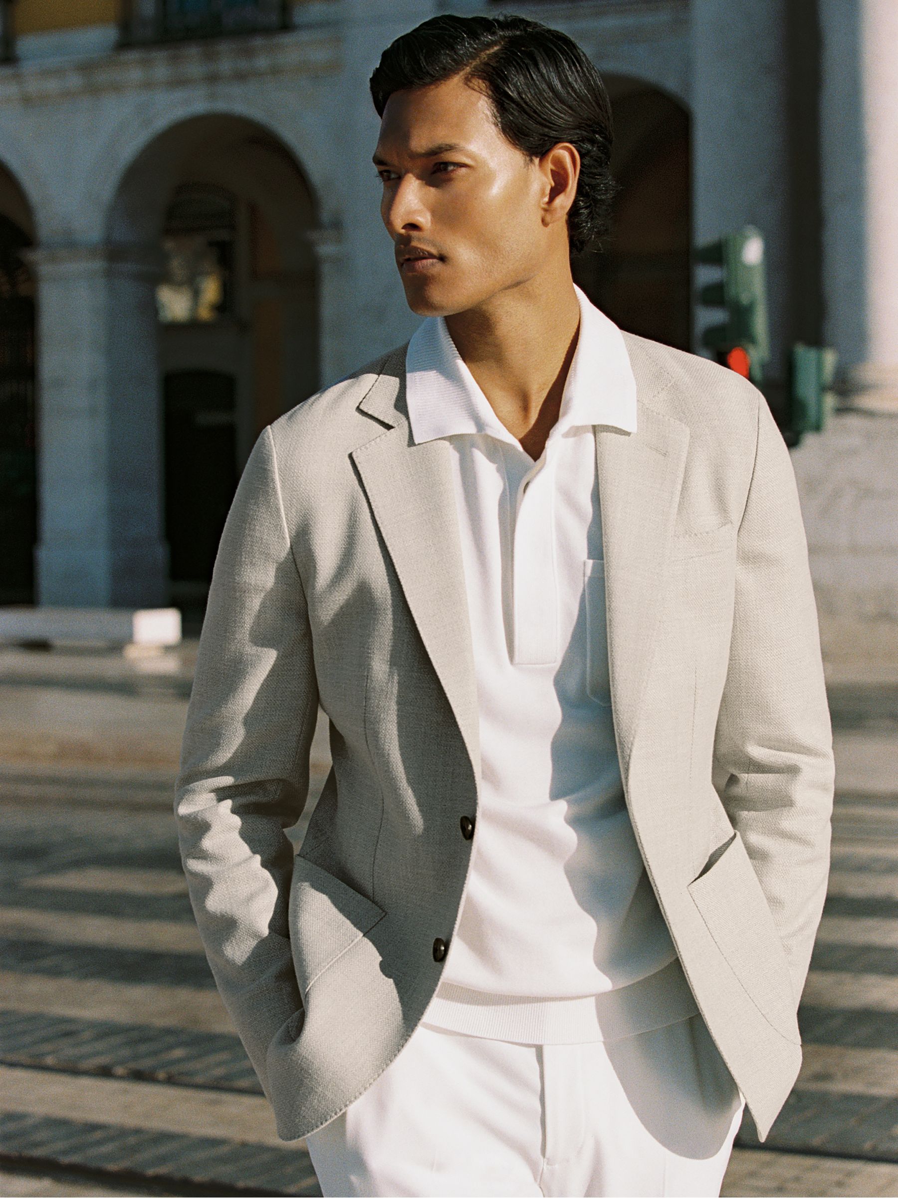 Slim Fit Single Breasted Blazer with Cotton in Soft Grey