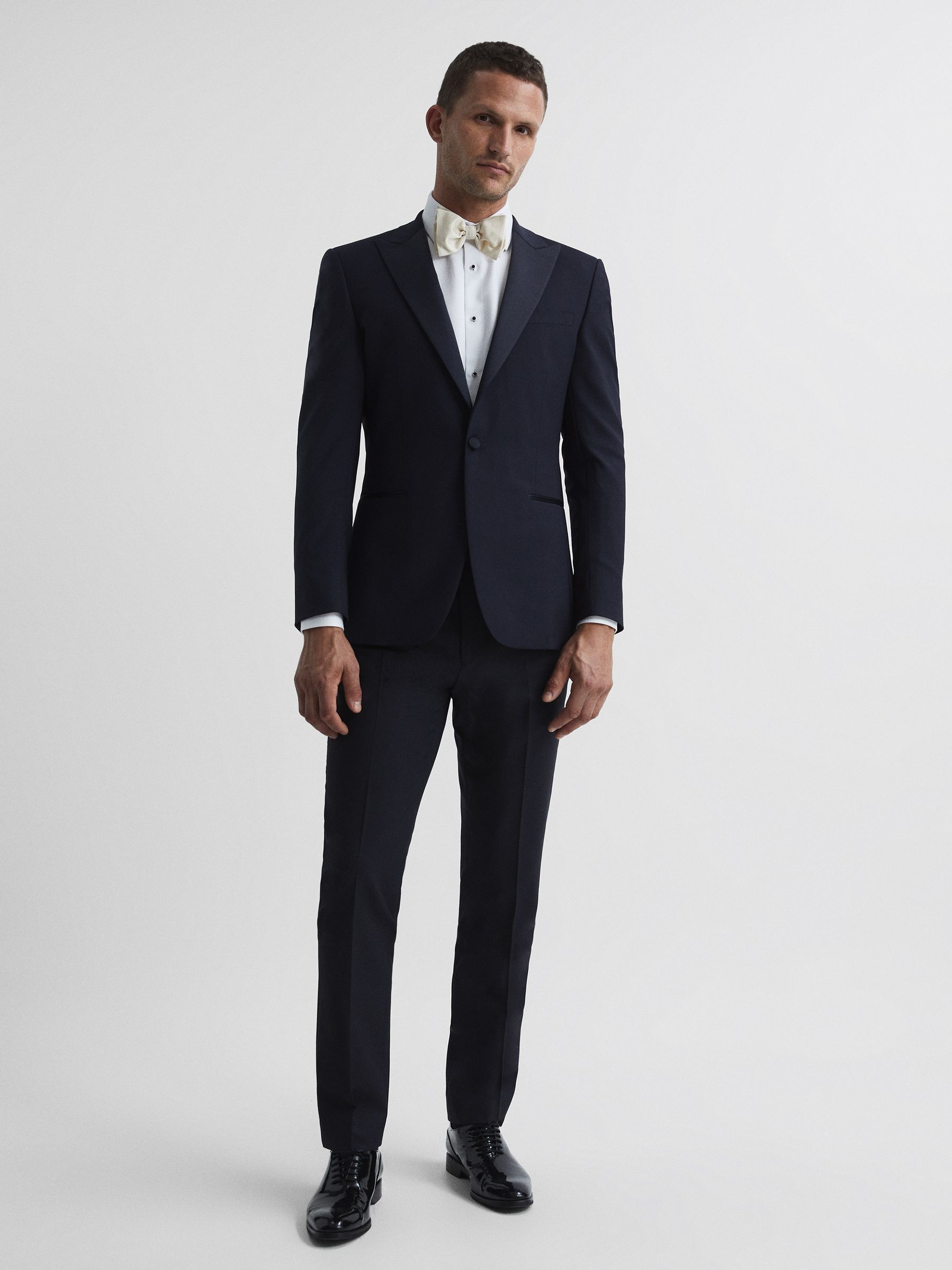 Standard Trim Modern Fit Tuxedo Trousers in Navy