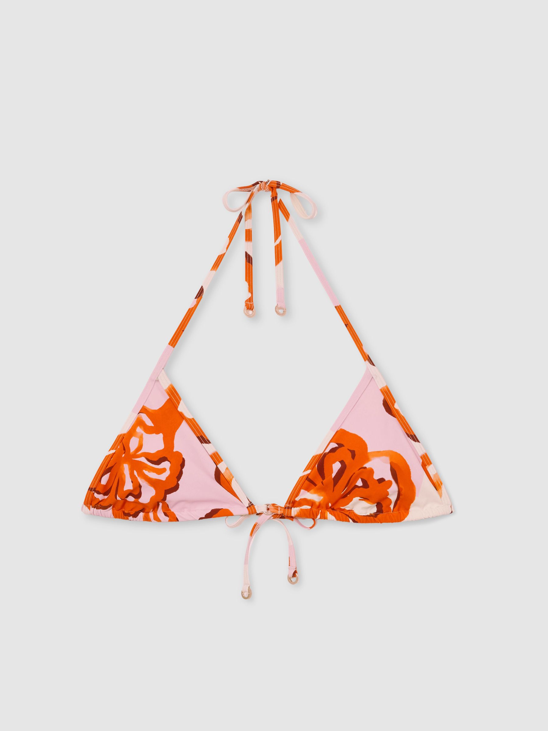 Printed Triangle Halter Neck Bikini Top in Pink/Orange