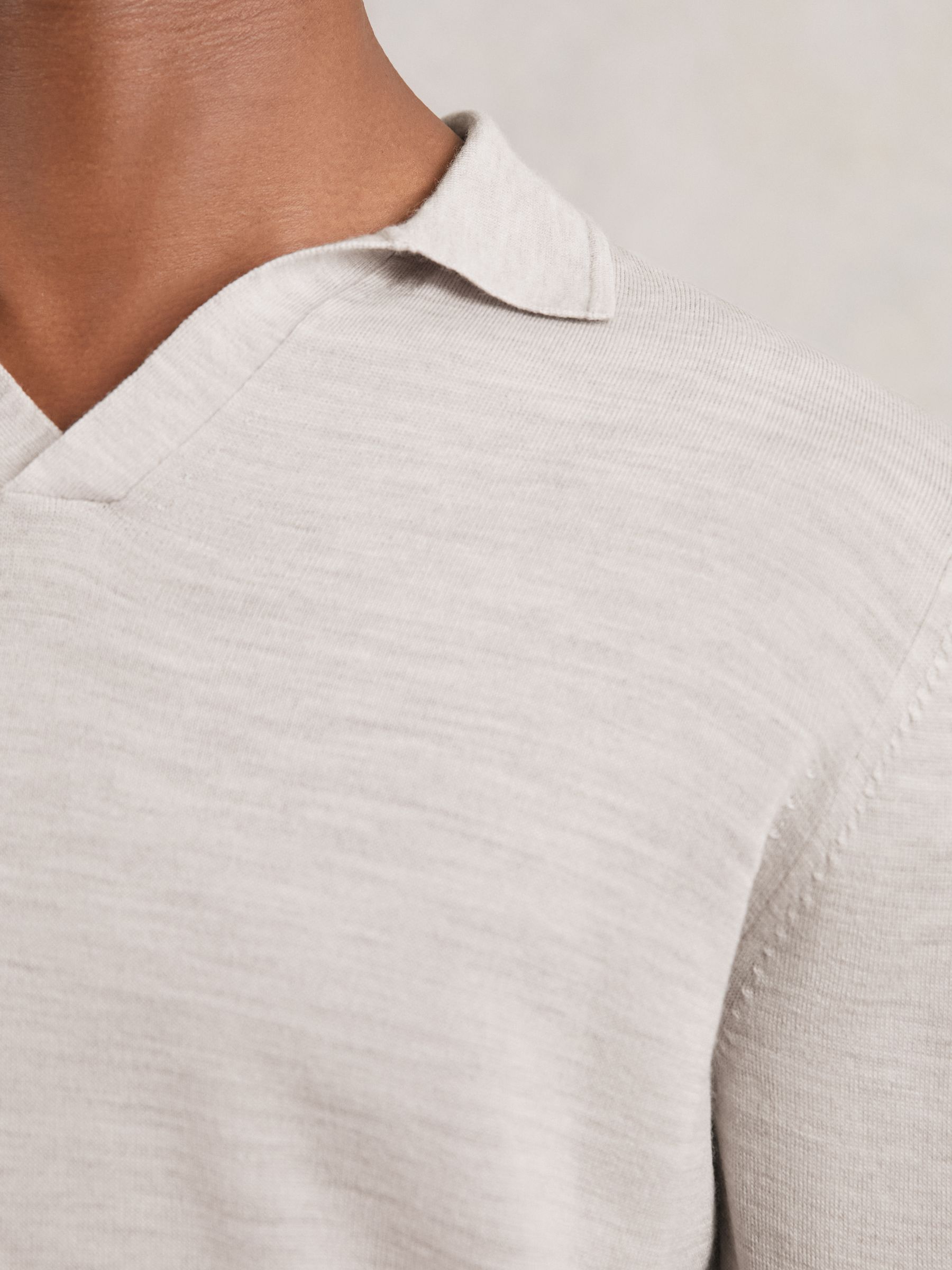 Merino Wool Open-Collar Polo Shirt in Wicker Brown Melange