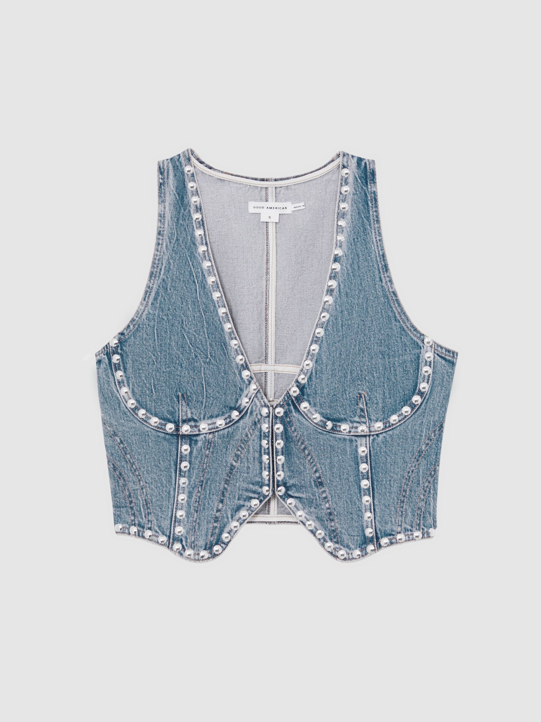 Studded Denim Vest in Indigo Blue