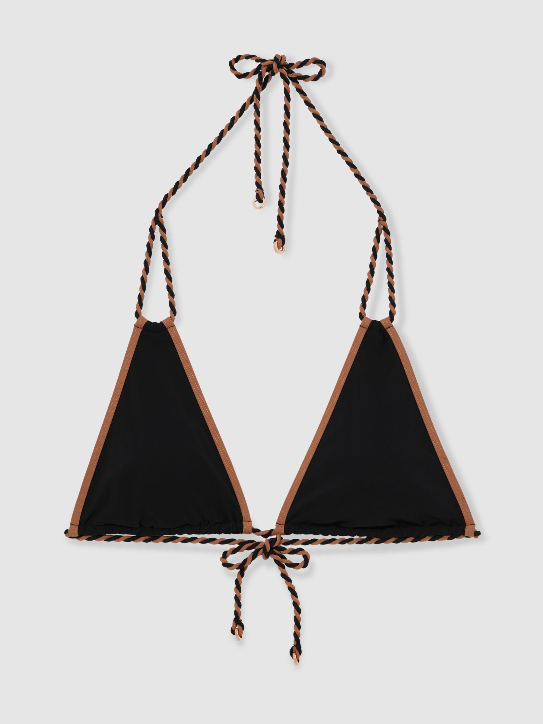 Triangle Twist-Strap Bikini Top in Black/Brown