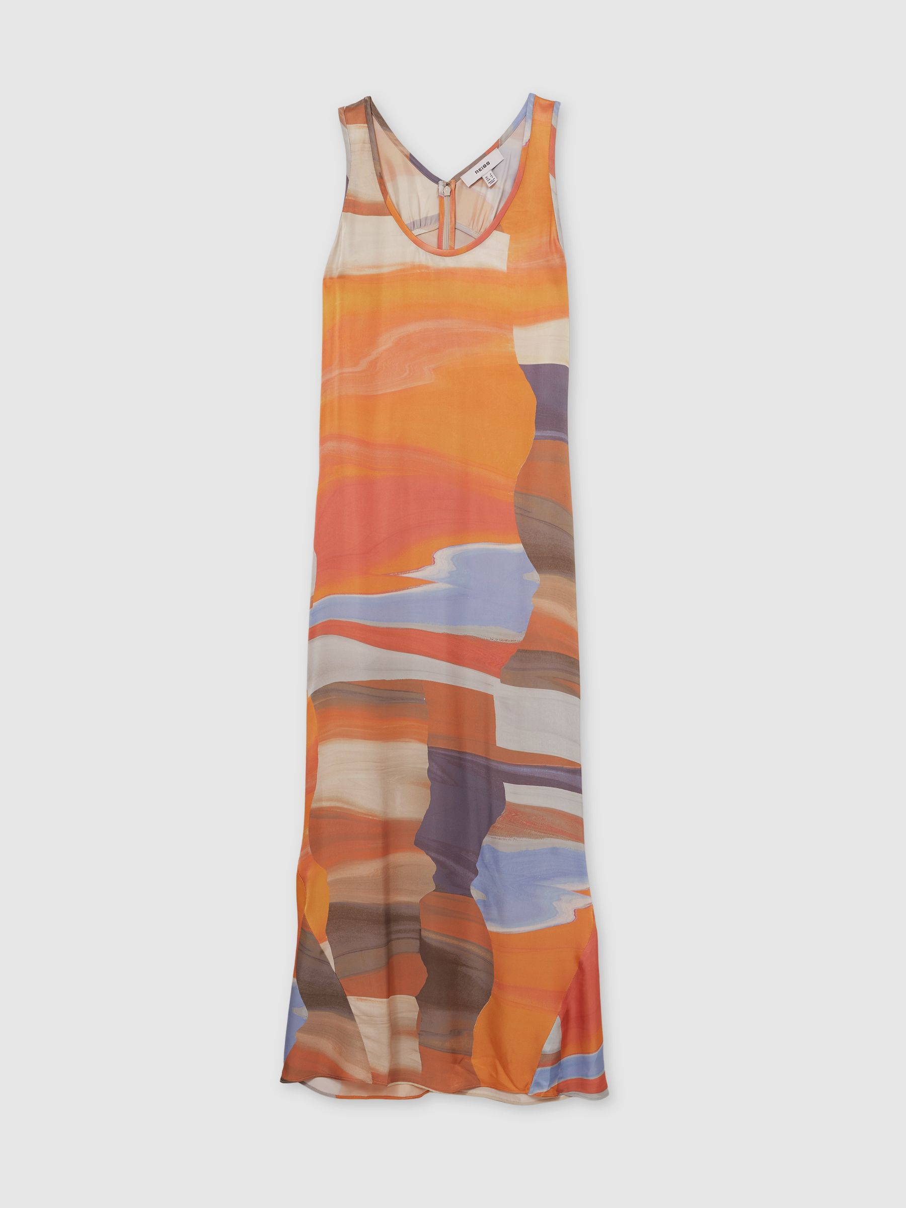 Sunset Print Sleeveless Slip Dress in Coral