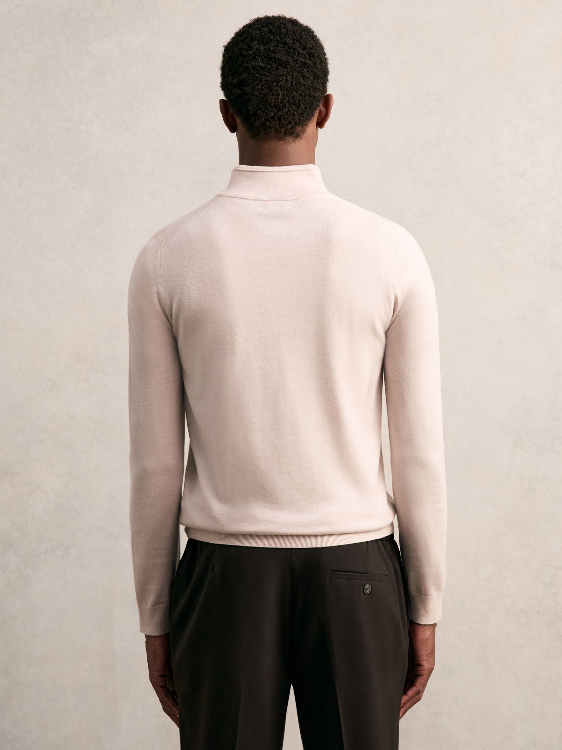 Merino Wool Half-Zip Funnel Neck Jumper in Beige