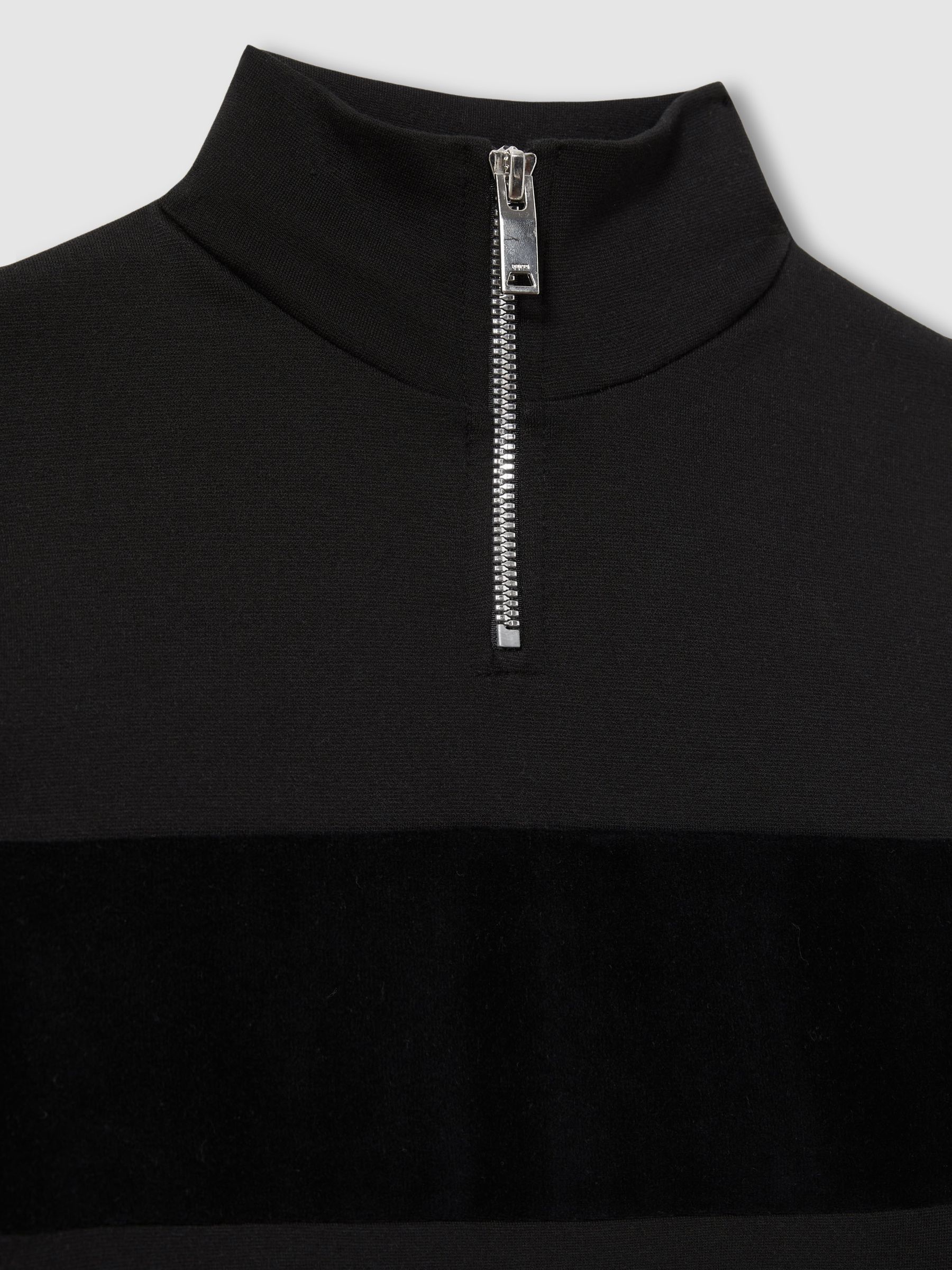 9-13 yrs Slim Fit Half-Zip Funnel Neck Velour Sweatshirt in Black