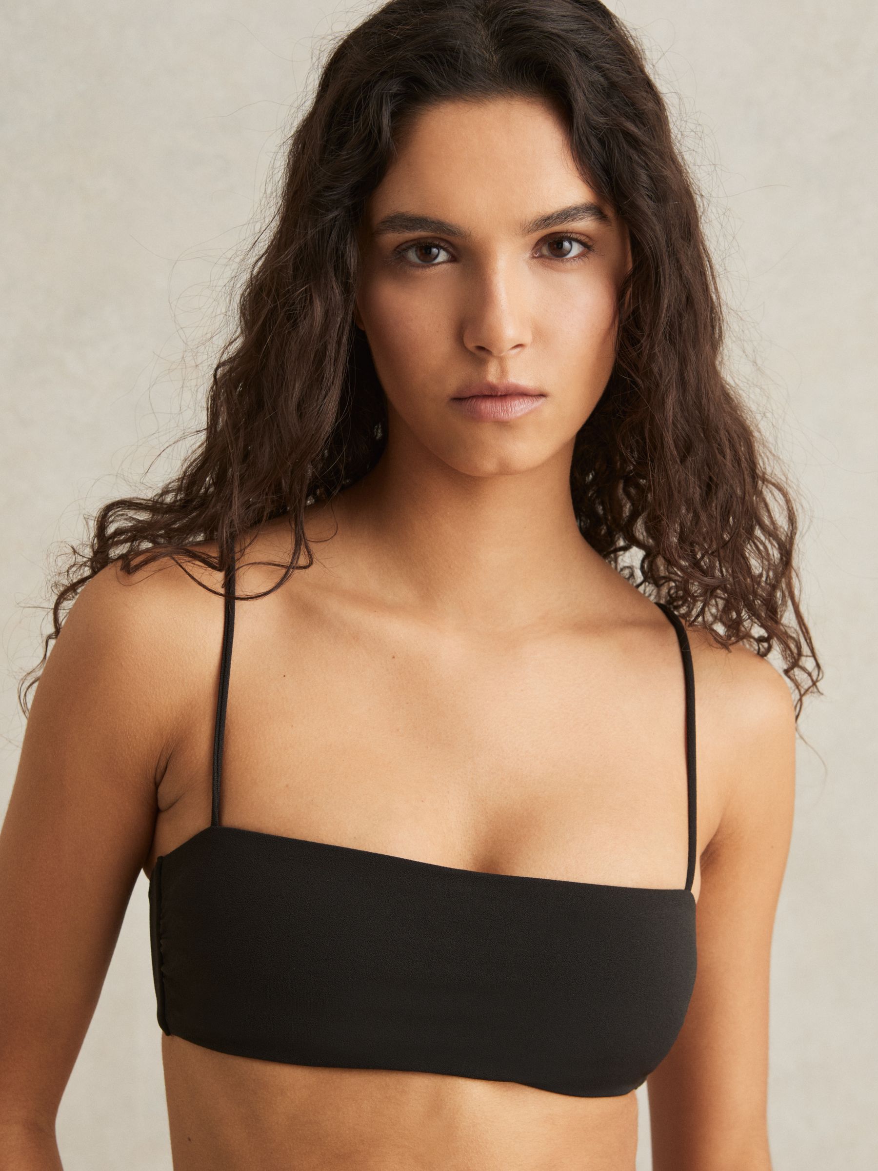 Crepe Bandeau Bikini Top in Black