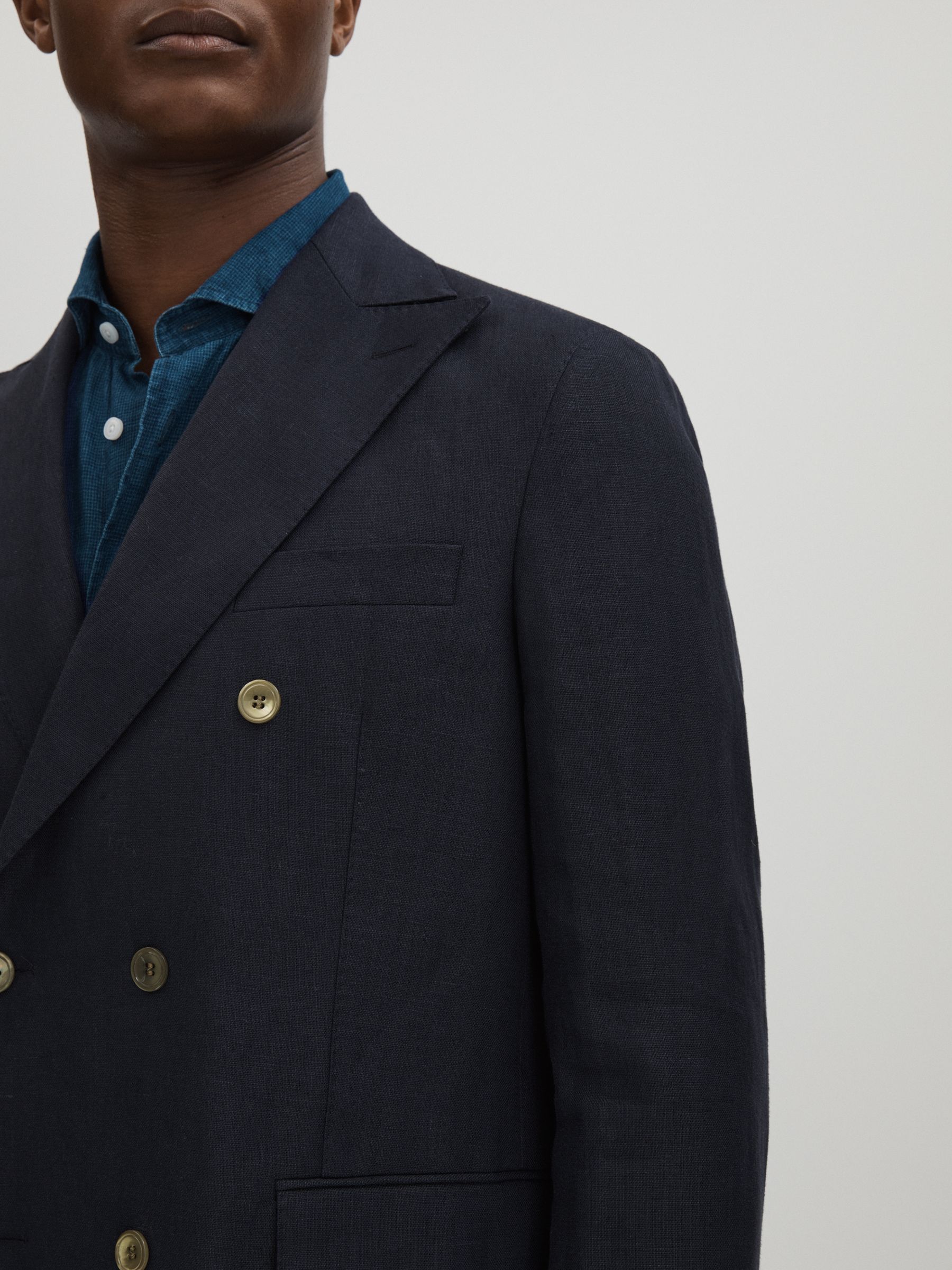 Oscar Jacobson Wool Double Breasted Blazer in Navy