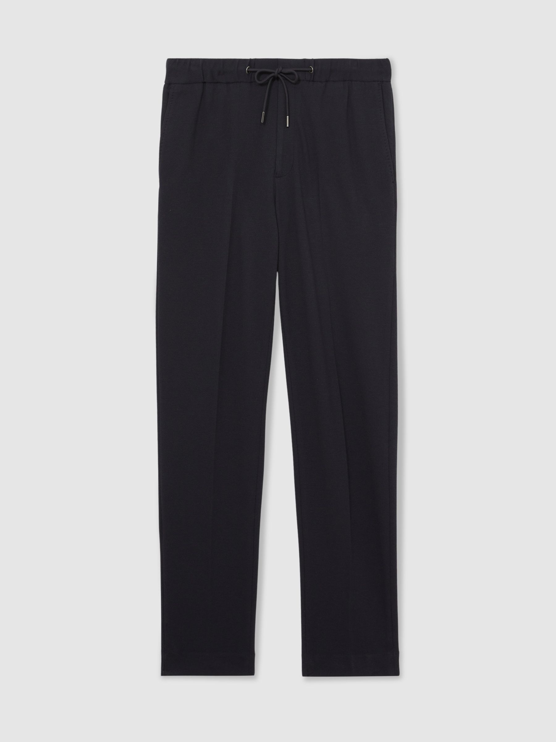 Stretch Pique Drawstring Trousers in Navy