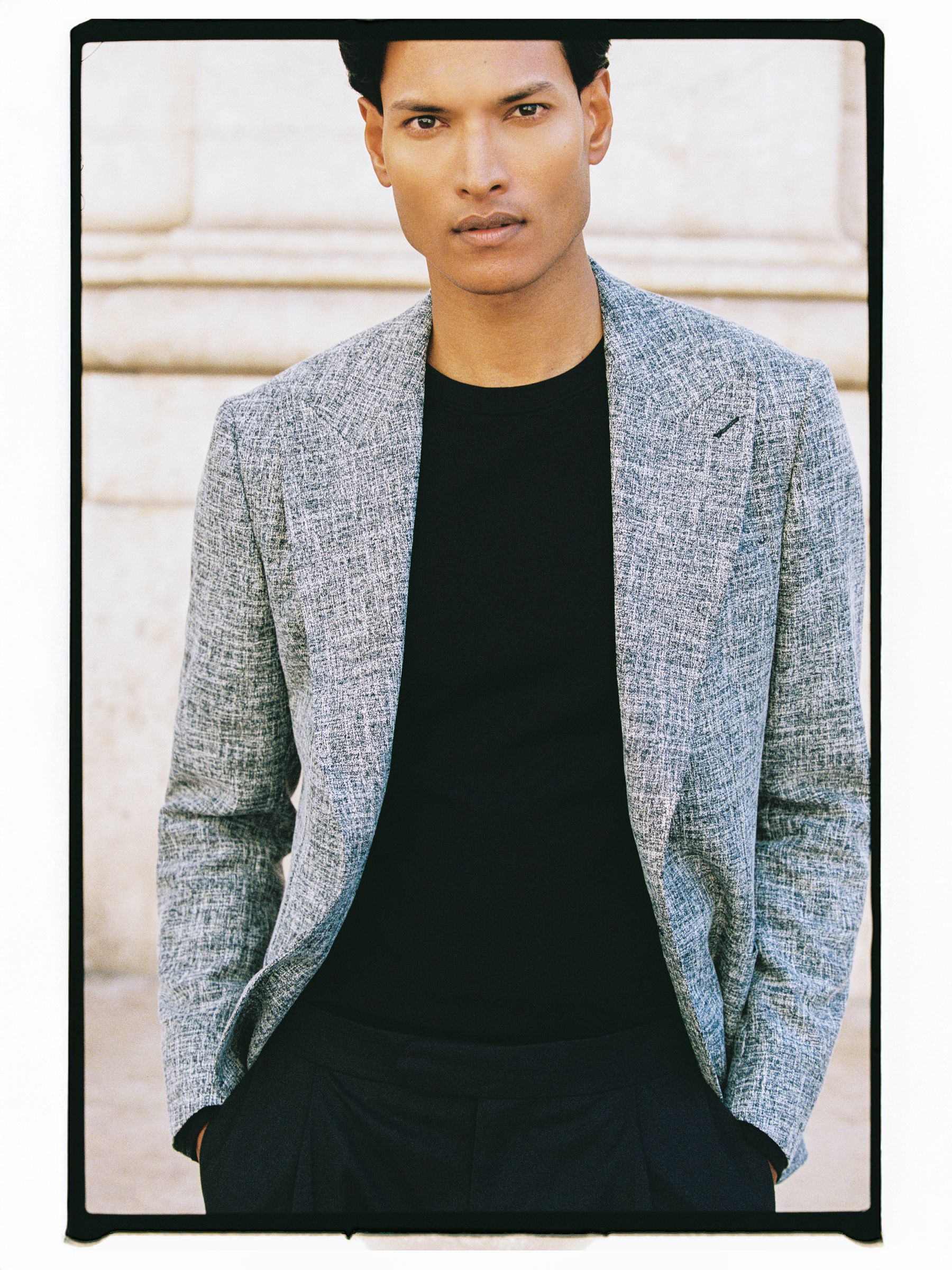 Single-Breasted Textured Mélange Blazer Slim-Fit in Navy Melange