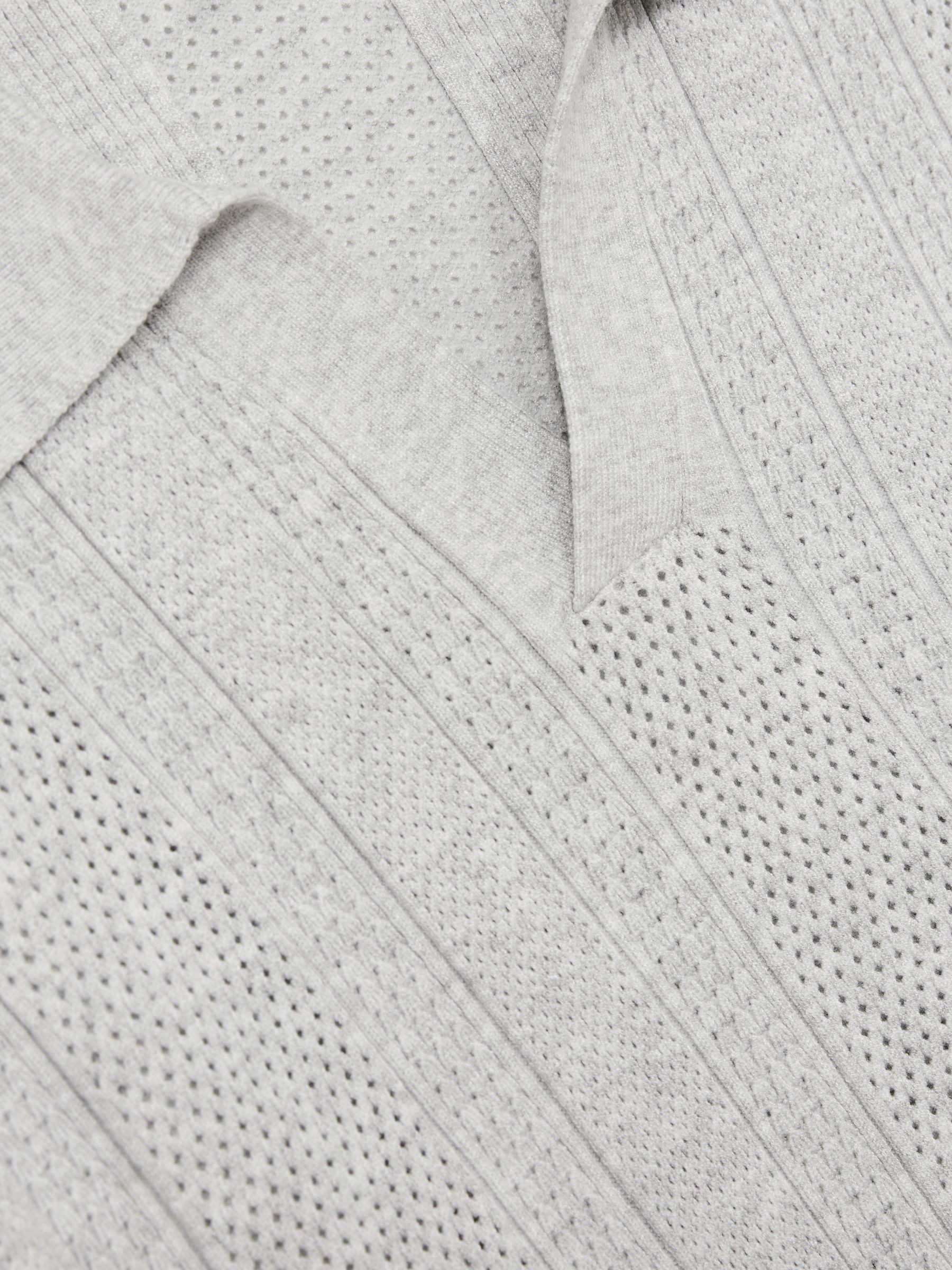 Textured-Stripe Knitted Polo Shirt in Grey Melange