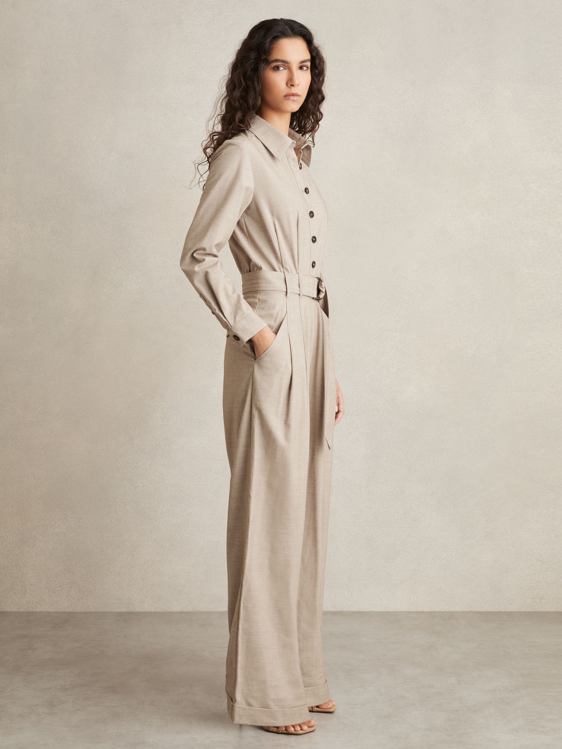 Tailored Wide Leg Jumpsuit in Neutral