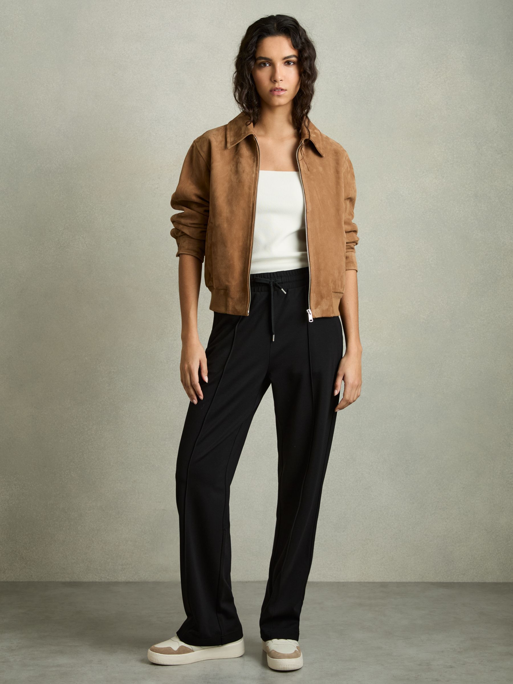 Leather And Mesh Platform Trainers in Taupe