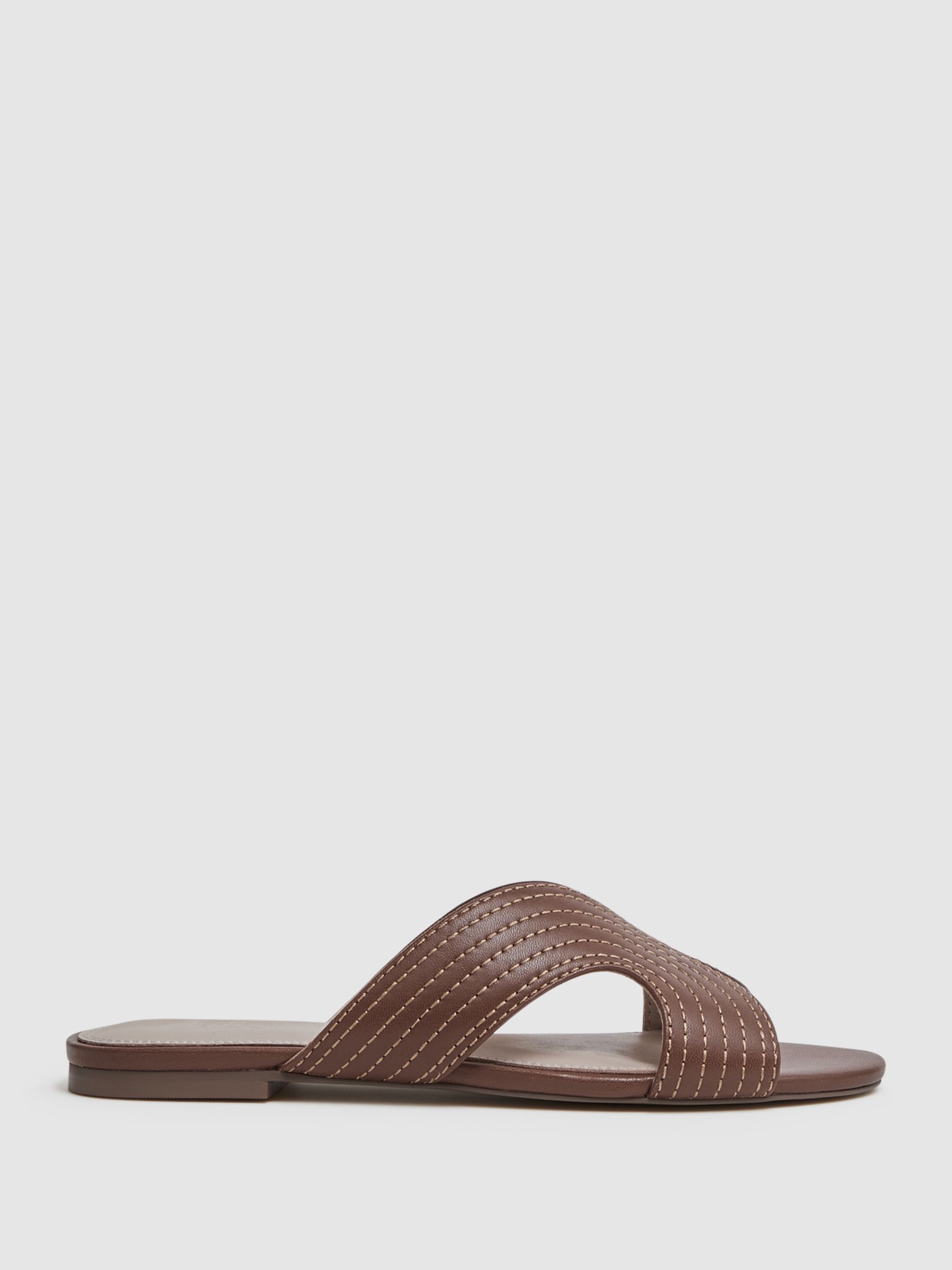 Leather Slip-On Sandals in Tan