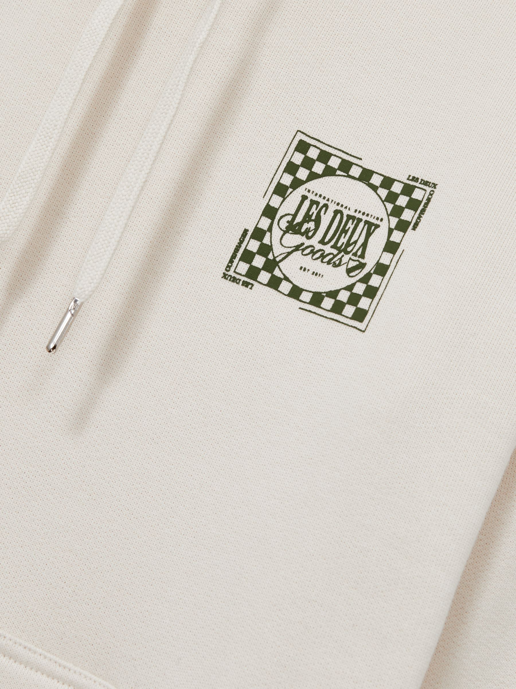 Les Deux 100% Cotton Goods Print Hoodie in Ivory/Green