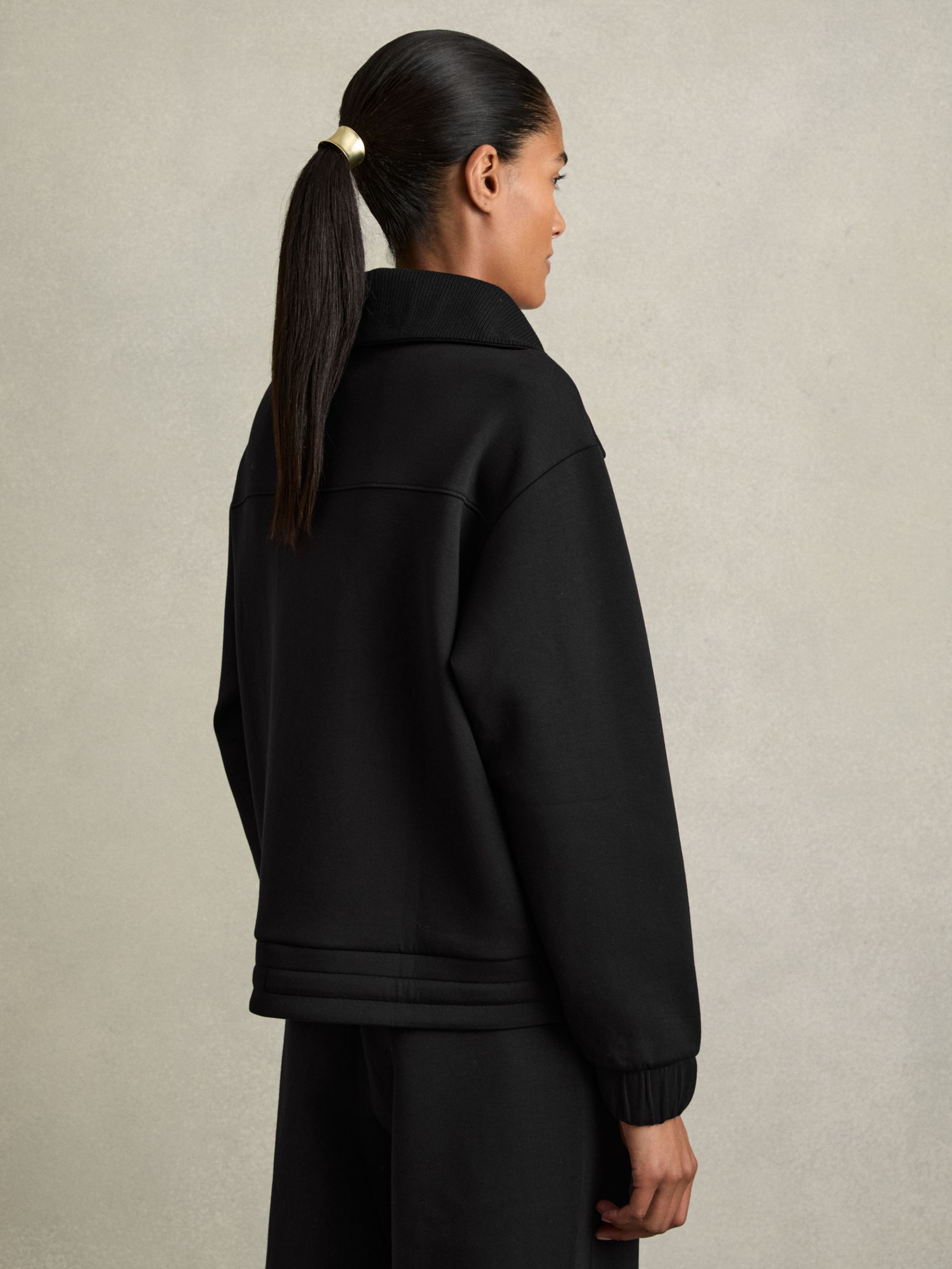 Interlock Half-Zip Drawstring-Hem Sweatshirt in Black