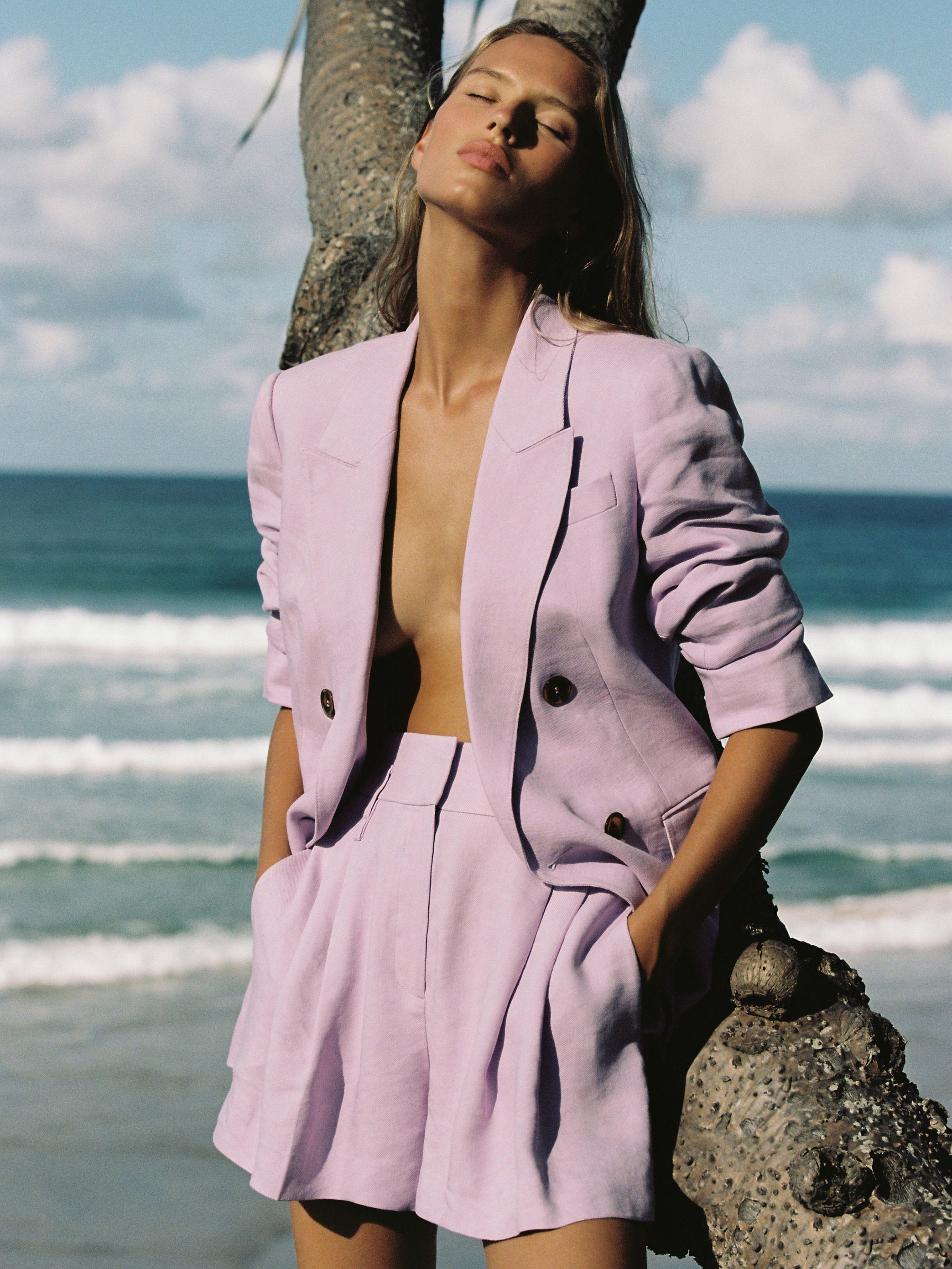 Linen Pleat Front Shorts in Lilac