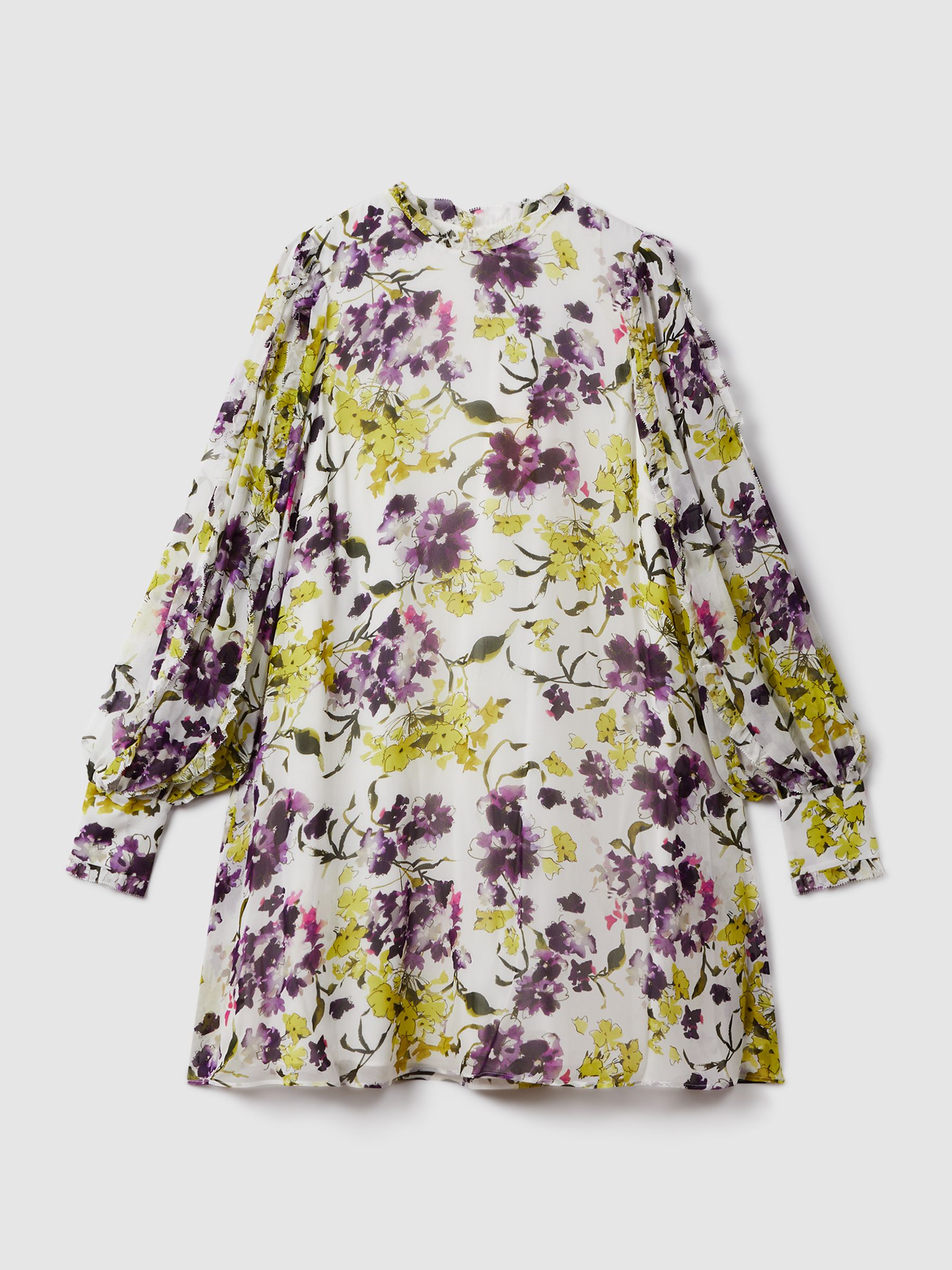 Florere Printed Blouson Sleeve Mini Dress in Ivory/Multi