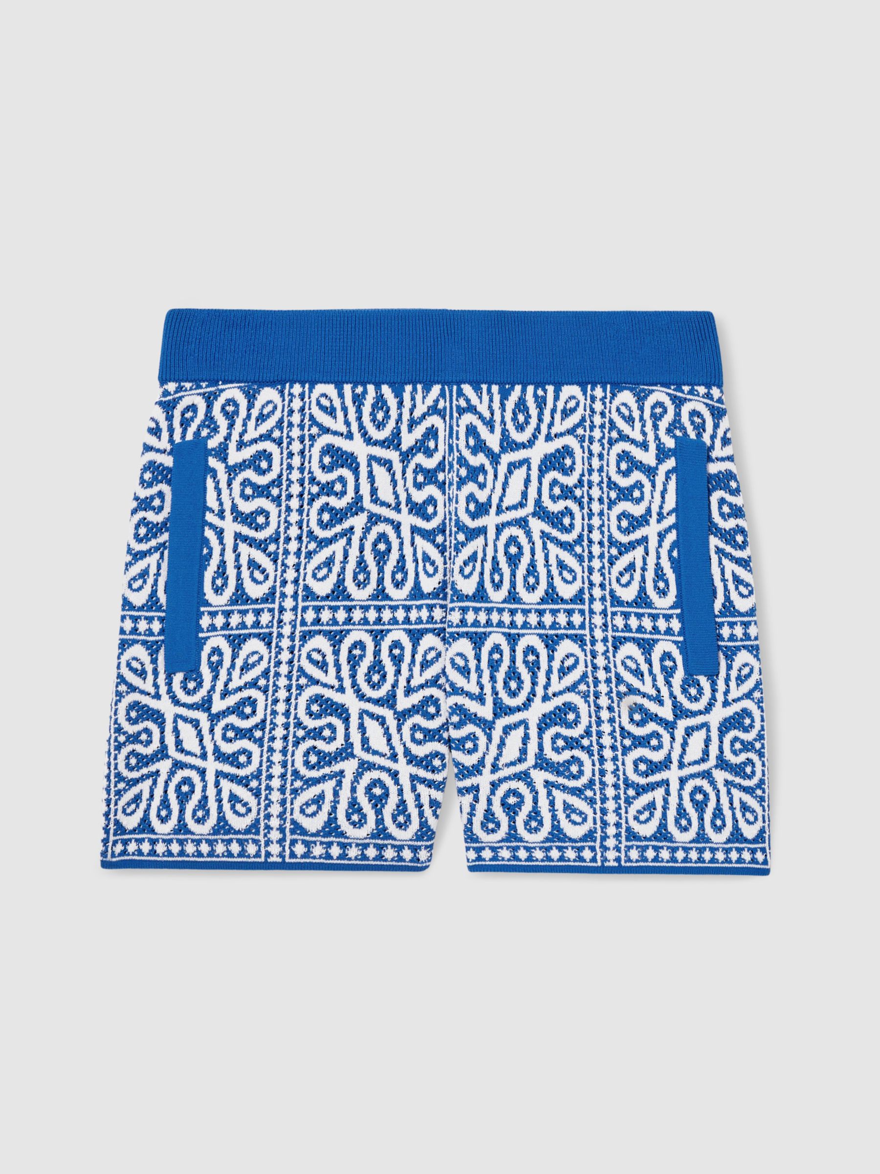9-13 yrs Tile Pattern Knit Shorts in Blue/White