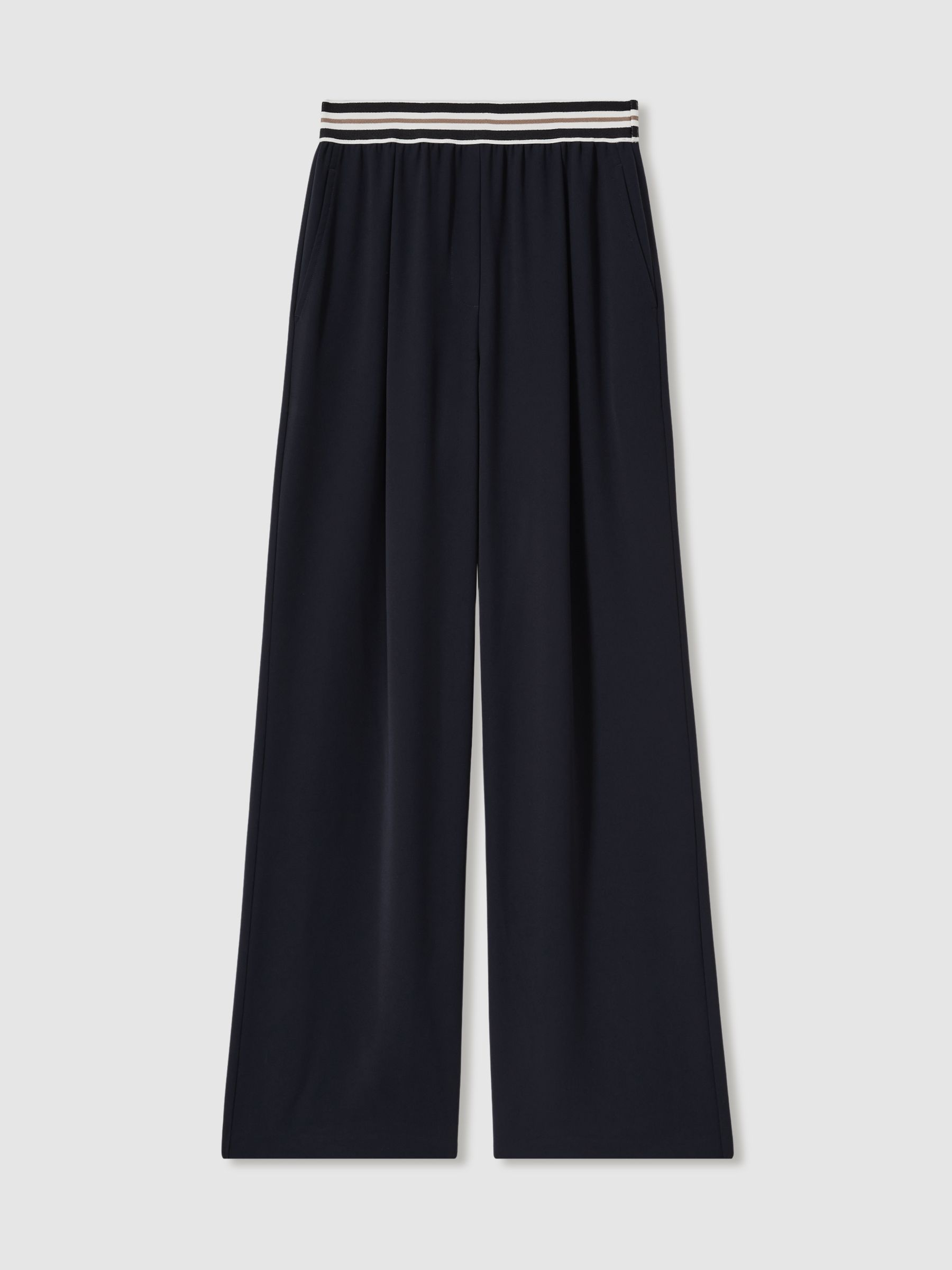 Stripe-Waistband Wide-Leg Trousers in Navy