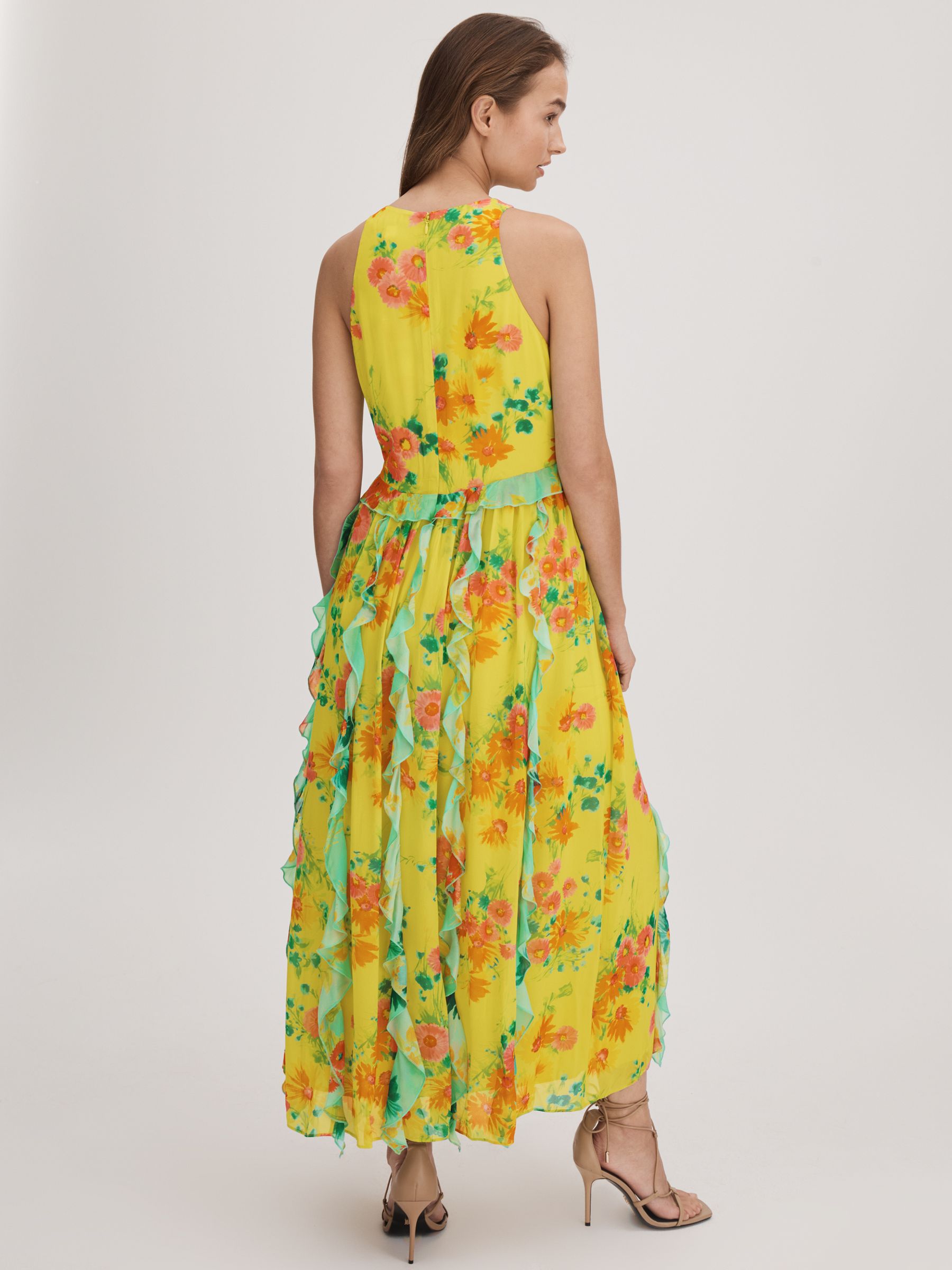 Florere Printed Ruffle Midi Dress in Lime