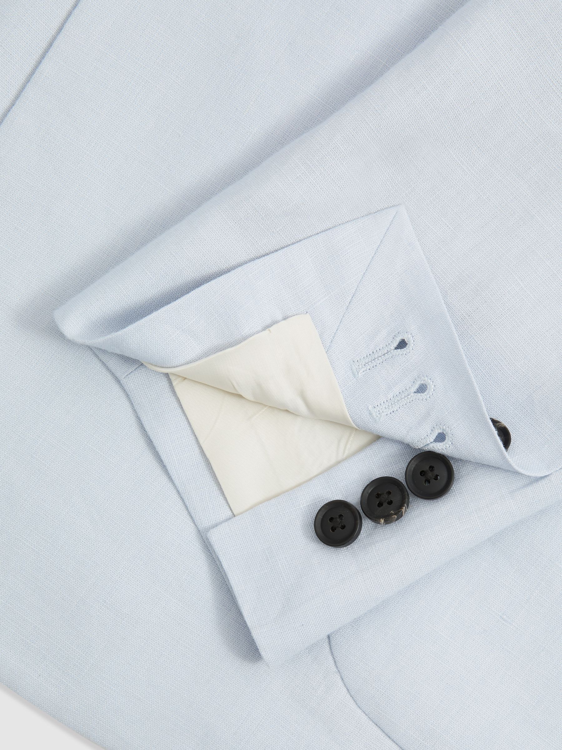 Double Breasted 100% Linen Slim Fit Blazer in Soft Blue