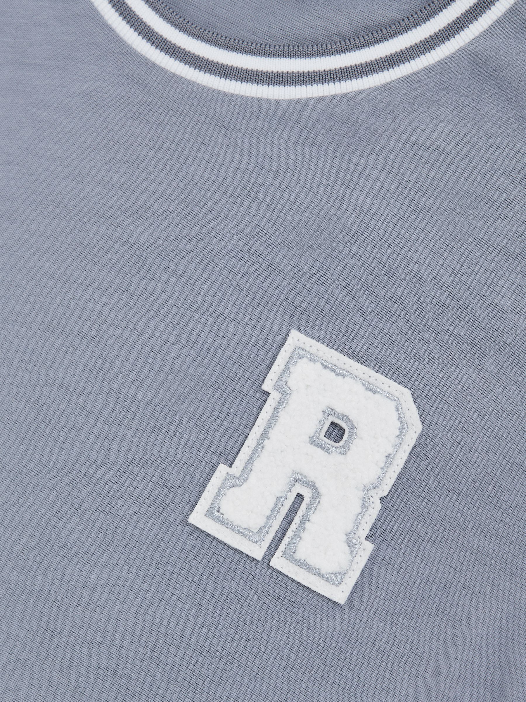 13-14 yrs Cotton Letter Patch T-Shirt in Airforce Blue