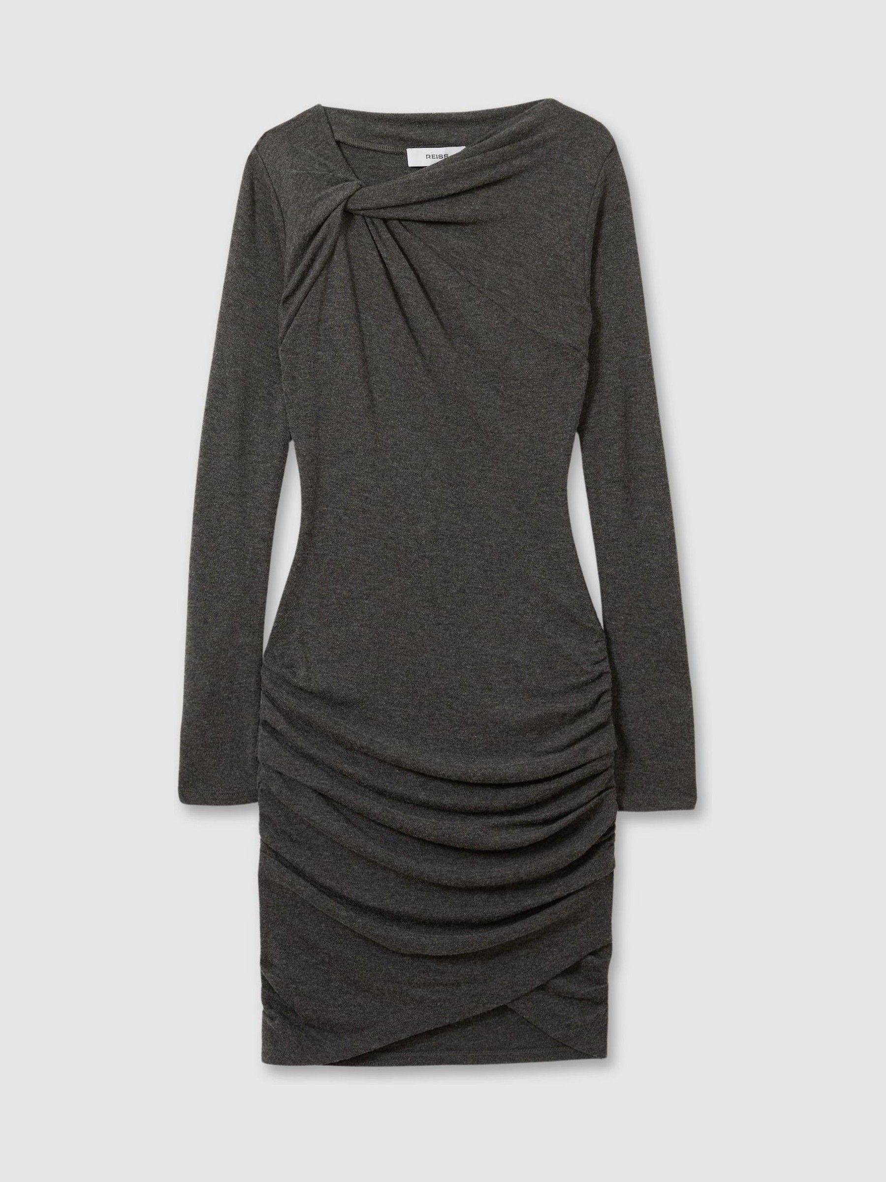 Knitted Twist Detail Mini Dress in Grey