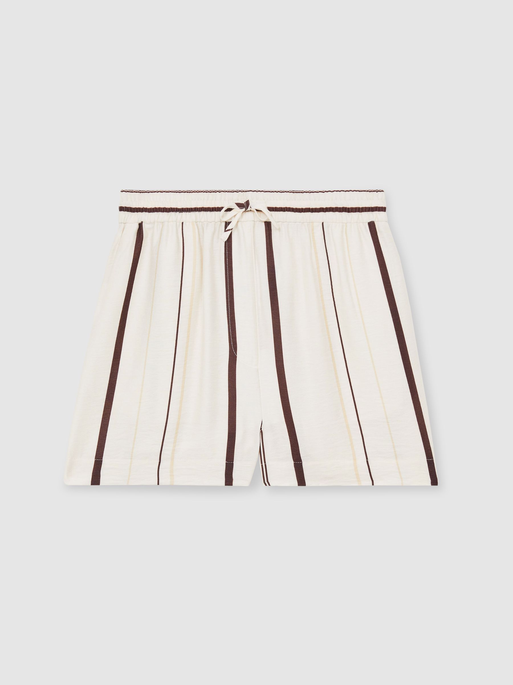 Stripe-Print Drawstring Shorts in White/Brown