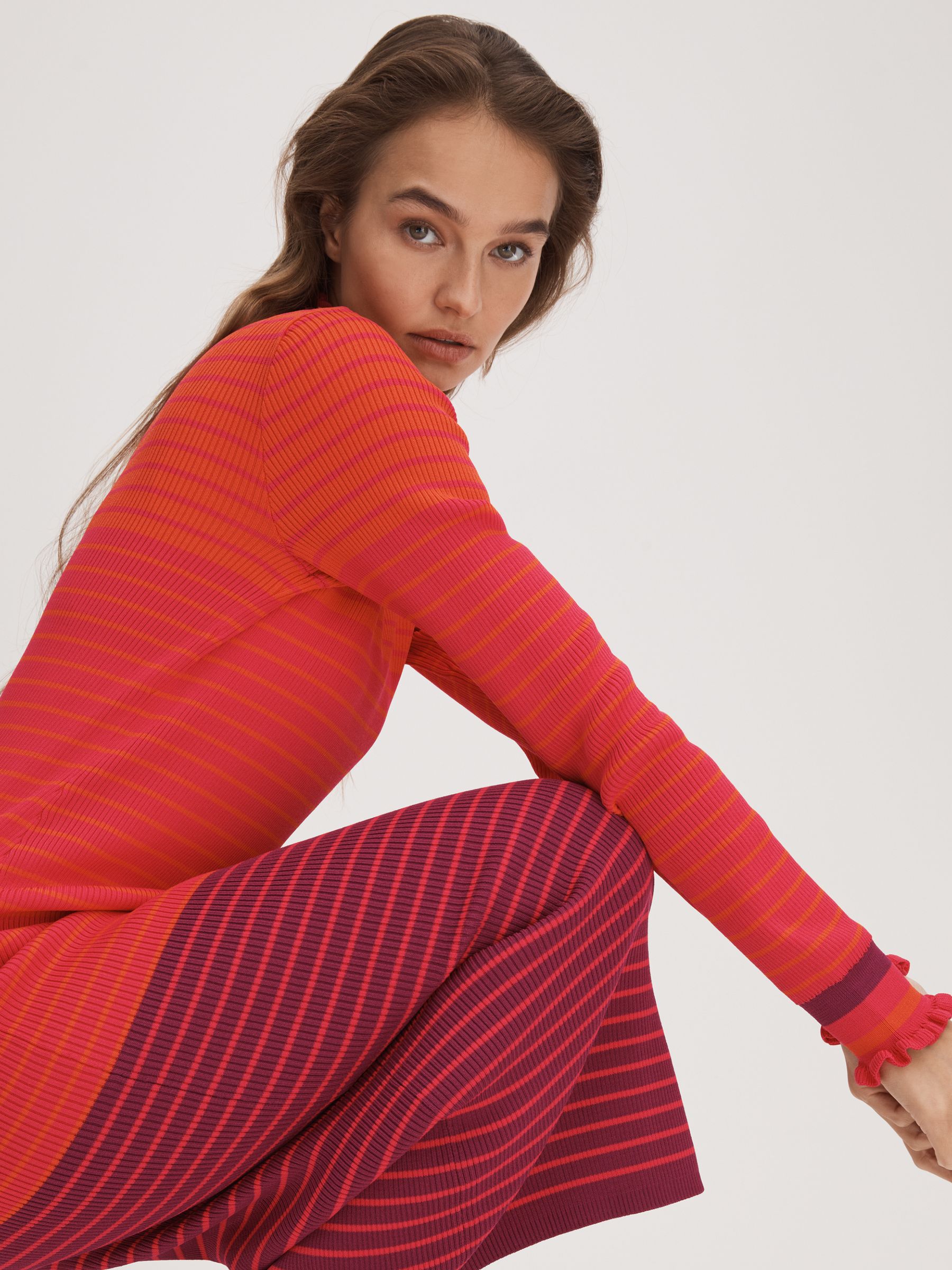 Florere Knitted Striped Midi Dress in Multi