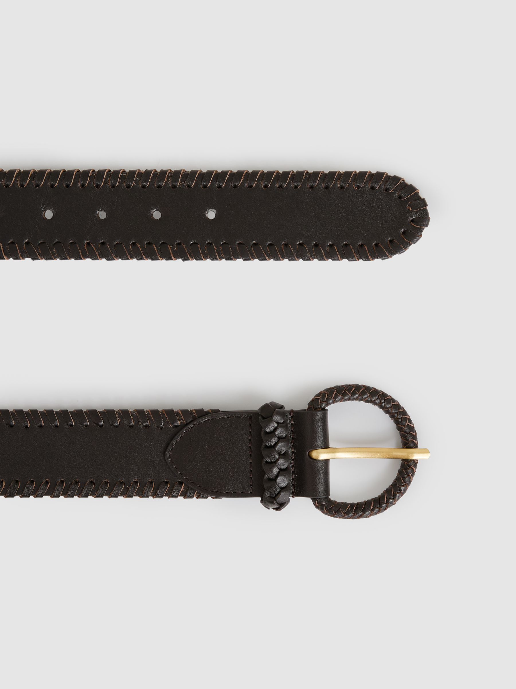 Leather Whipstitch Belt in Chocolate