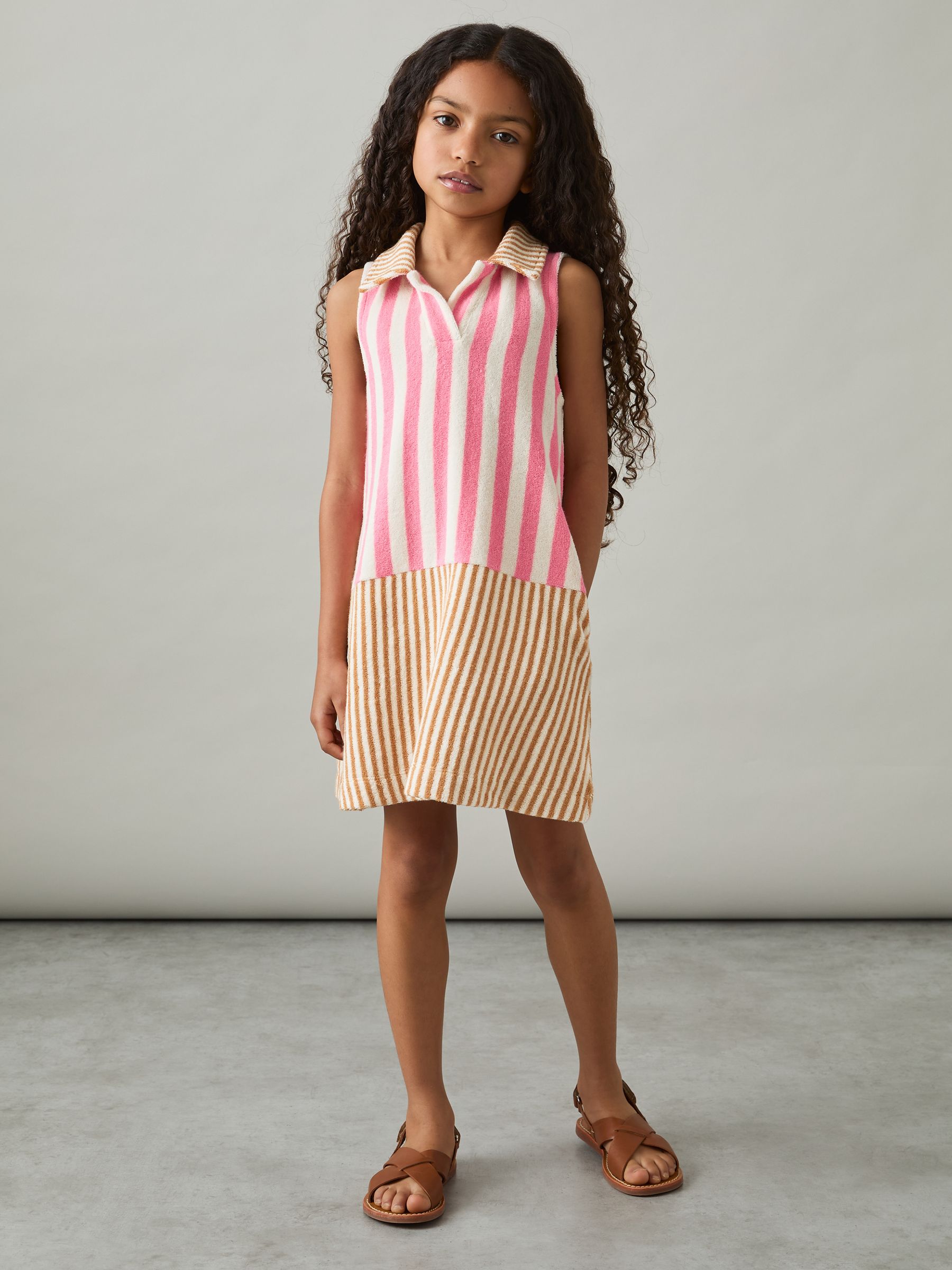 13-14 yrs Towelling Stripe Dress in Pink