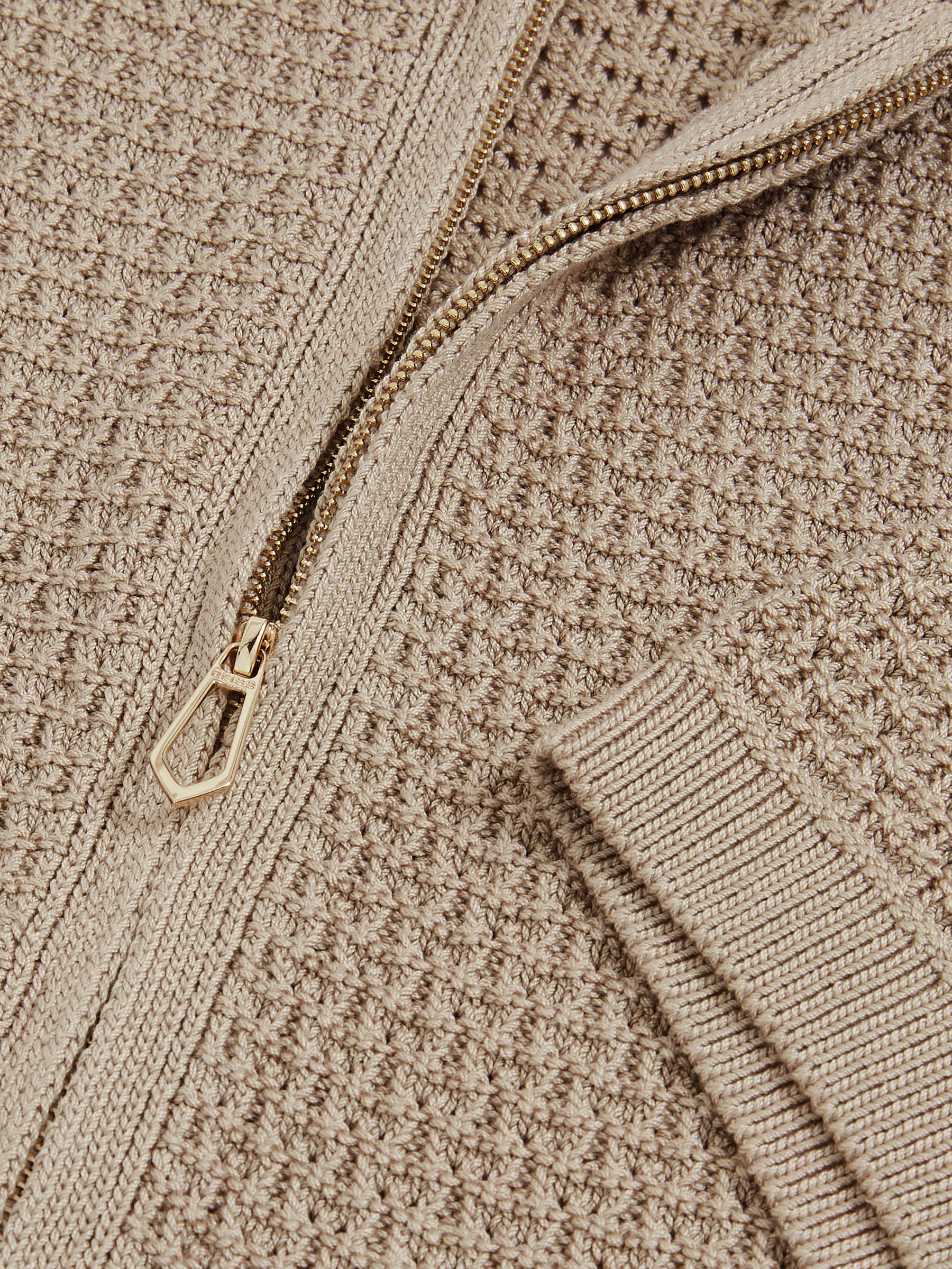 Textured-Knit Zip-Through Shirt in Stone